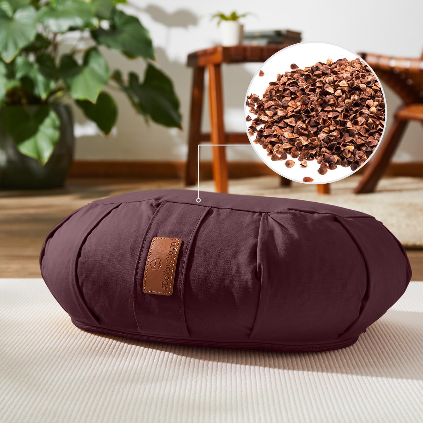 Cuscino da yoga tondo classico con cerniera / dimensioni: ca. 42 x 15 cm / cuscino da meditazione riempito con pula di farro di agricoltura biologica (kbA) – ideale come cuscino zafu / cuscino rondo / supporto per lo yoga e la meditazione / tessuto lavabi