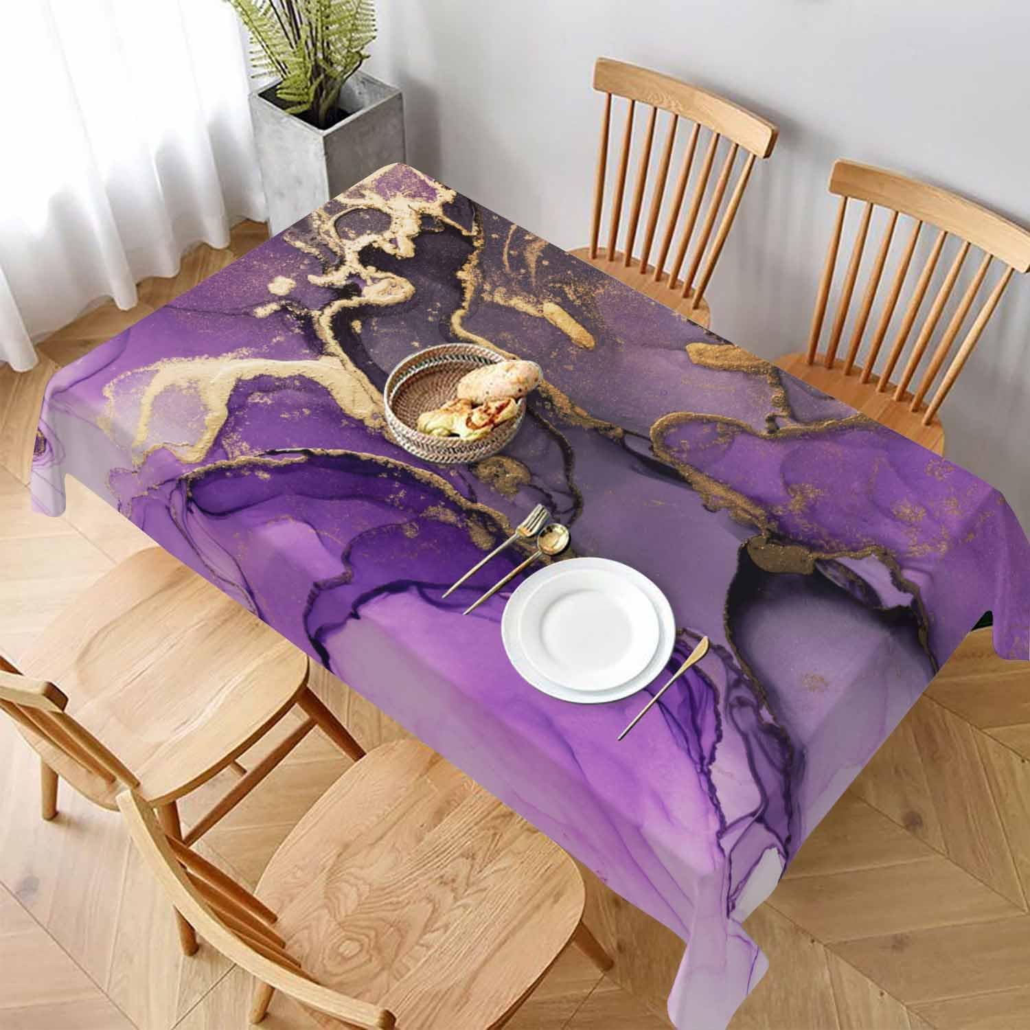 TKS MITLAN Purple Ink Gold Powder Decorative Rectangle Tablecloth Ripple Textures Creative Art Polyester Table Cloths Kitchen Table Cover for Dining BBQ Picnic Coffee Table 60 x 84 Inch 6-8 Seats