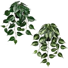 DILATATA 2 Pack Artifitial Hanging Plants 18" Fake Devils Ivy Golden Pothos Plants, Hanging Potted Plants for Home Office Bedroom Indoor Outdoor Decor