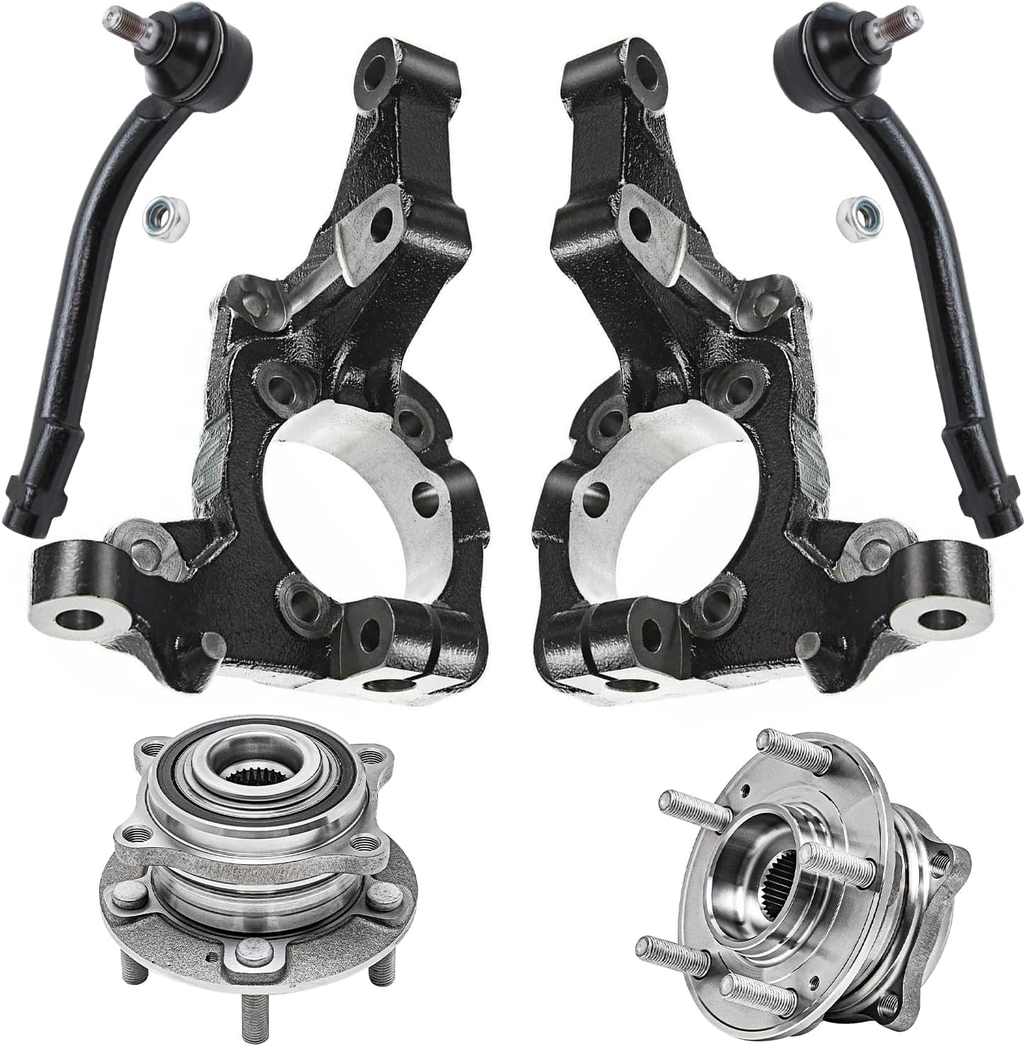 6pc Front Steering Knuckles Wheel Hub and Bearings Outer Tie Rods Suspension Kit