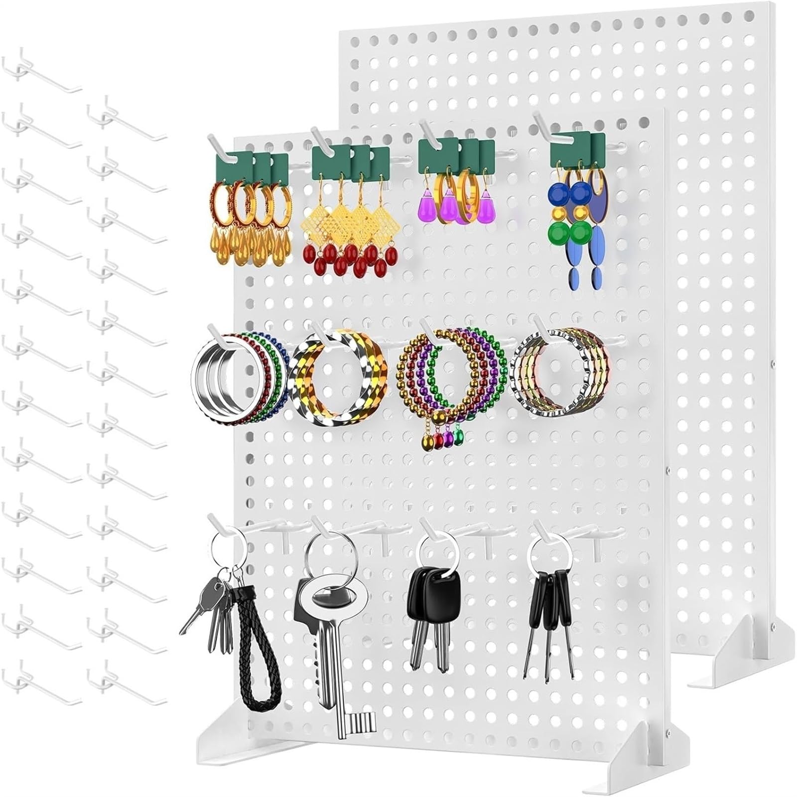 XILEUDUOD Pegboard Peg Board Display Stand 2Pcs 13x17 Inch Metal Pegboard with 24 Hooks for Jewelry Ornament Display Rack