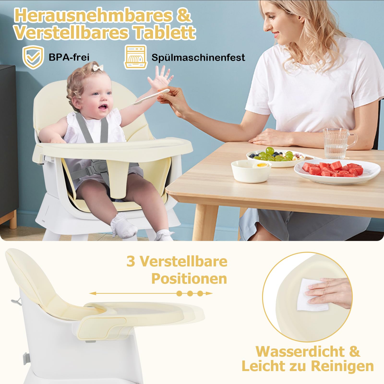 COSTWAY 6 w 1 krzesełko do karmienia dla niemowląt, krzesełko do karmienia i krzesło do jadalni i stół do nauki i stół z klocków i zestaw siedzisk dla dzieci, krzesełko do karmienia dla dzieci z pasem