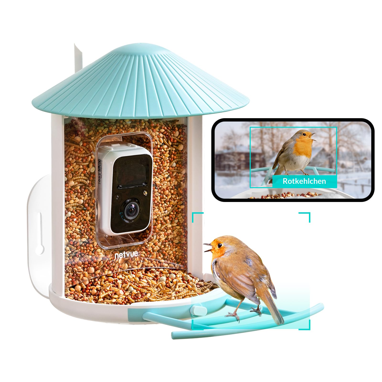 NETVUE by Birdfy Comedero Pajaros Inteligente con Cámara, Comedero Pajaros Exterior, Casita Pajaros con Cámara, Captura Automática de Videos de Aves, Reconocimiento AI de Especies de Aves
