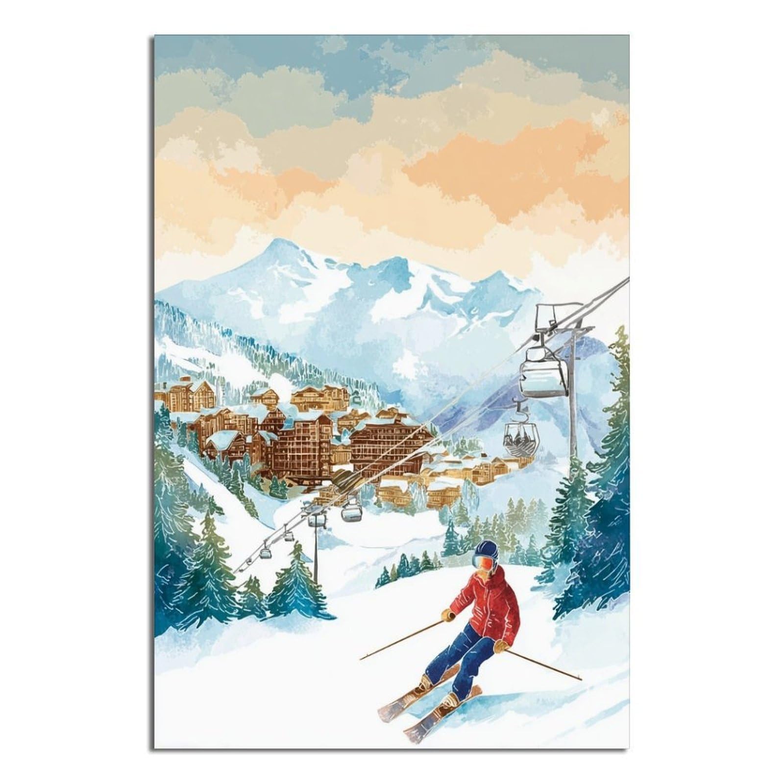 Avoriaz France Ski Poster 20x30inch(50x75cm) Vintage Watercolor Canvas Art