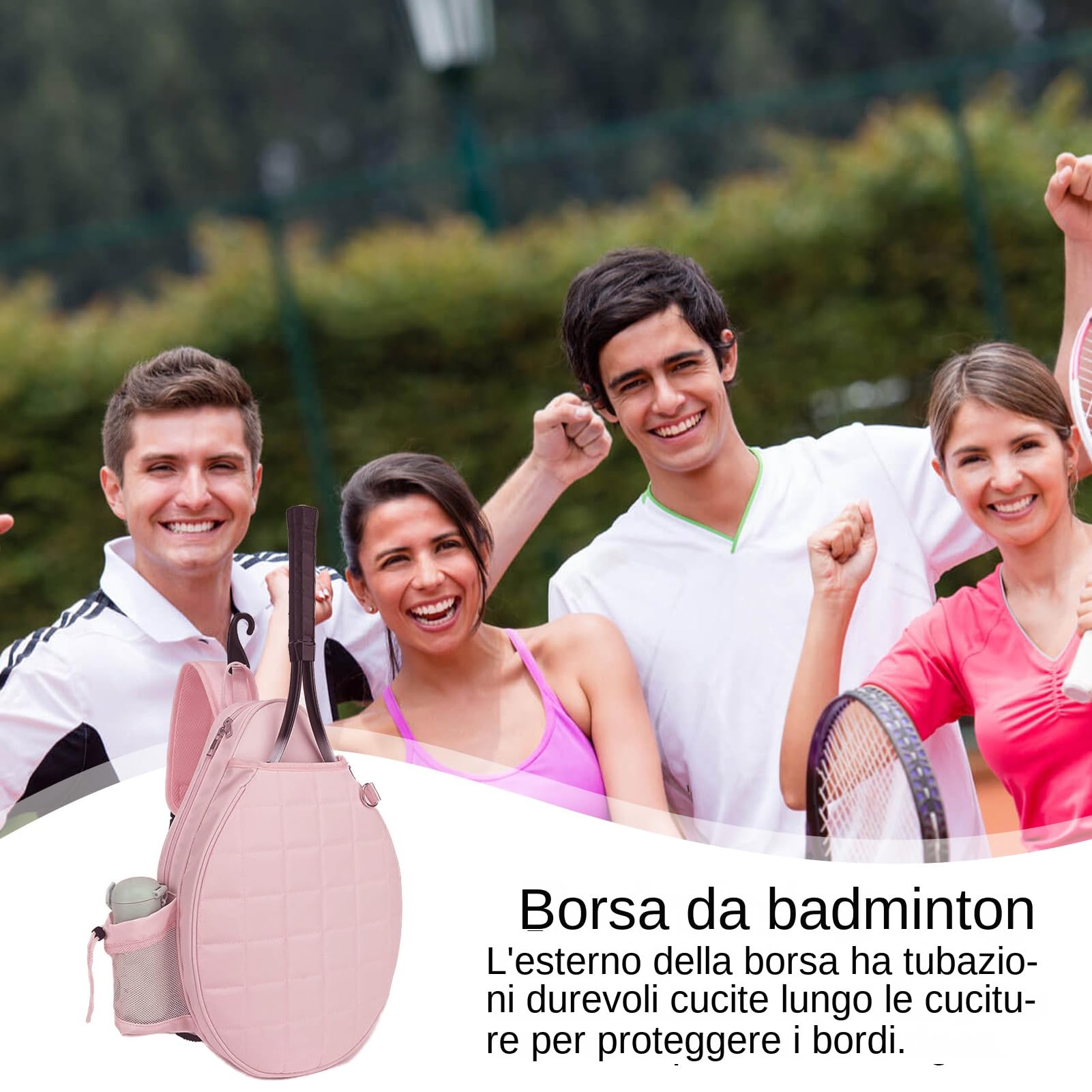 Borsa da Tennis da Donna Con Manico Superiore, Porta Bottiglia d'Acqua e Gancio - Borsa a Tracolla Stampata Con Griglie sul Petto