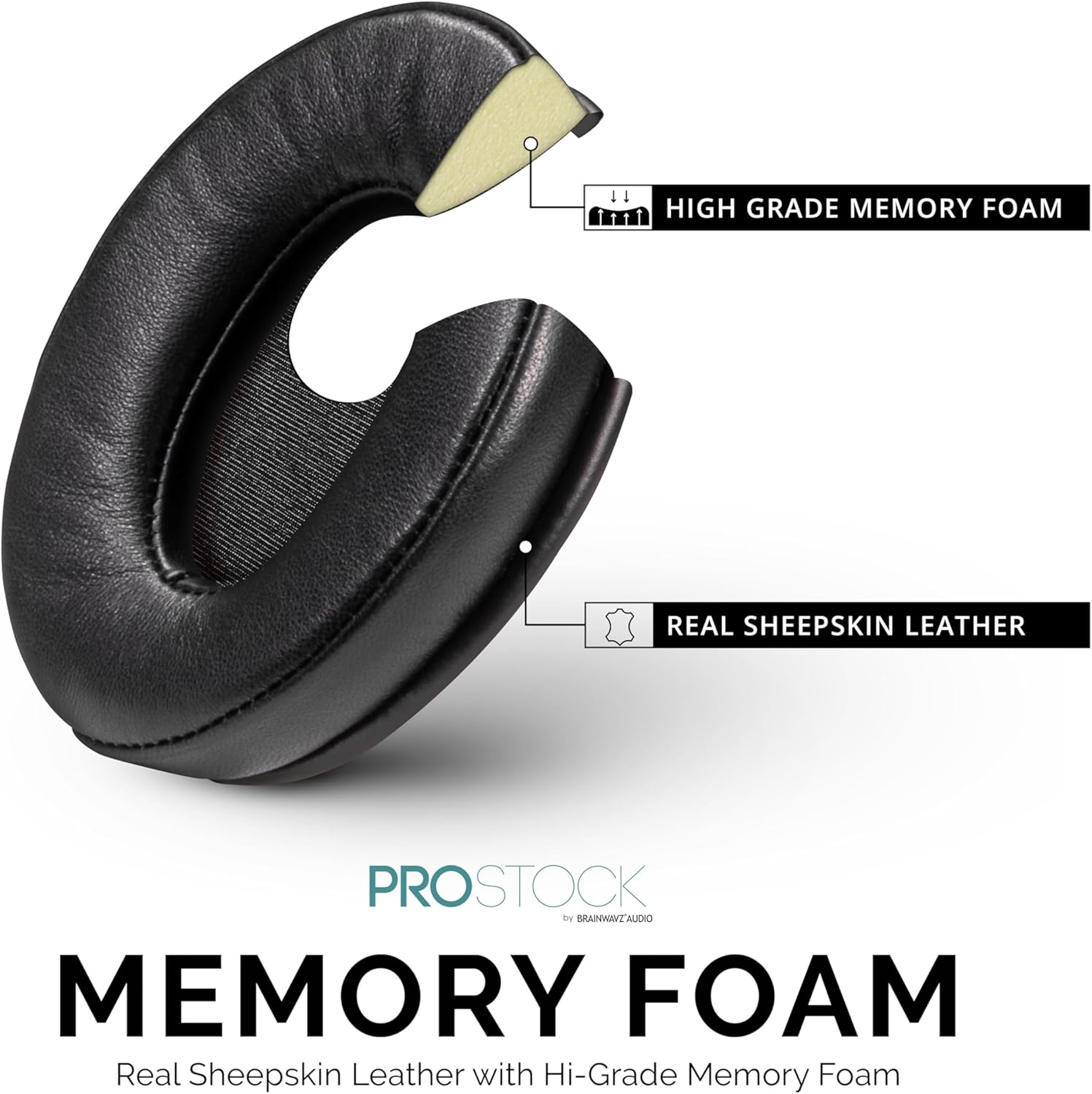 Brainwavz Sheepskin ProStock ATH M50X Upgraded Earpads, Improves Comfort & Style Without Changing The Sound - Custom Crafted Ear Pad Design for ATH-M50X M50BTX M20X M30X M40X Headphones, Black