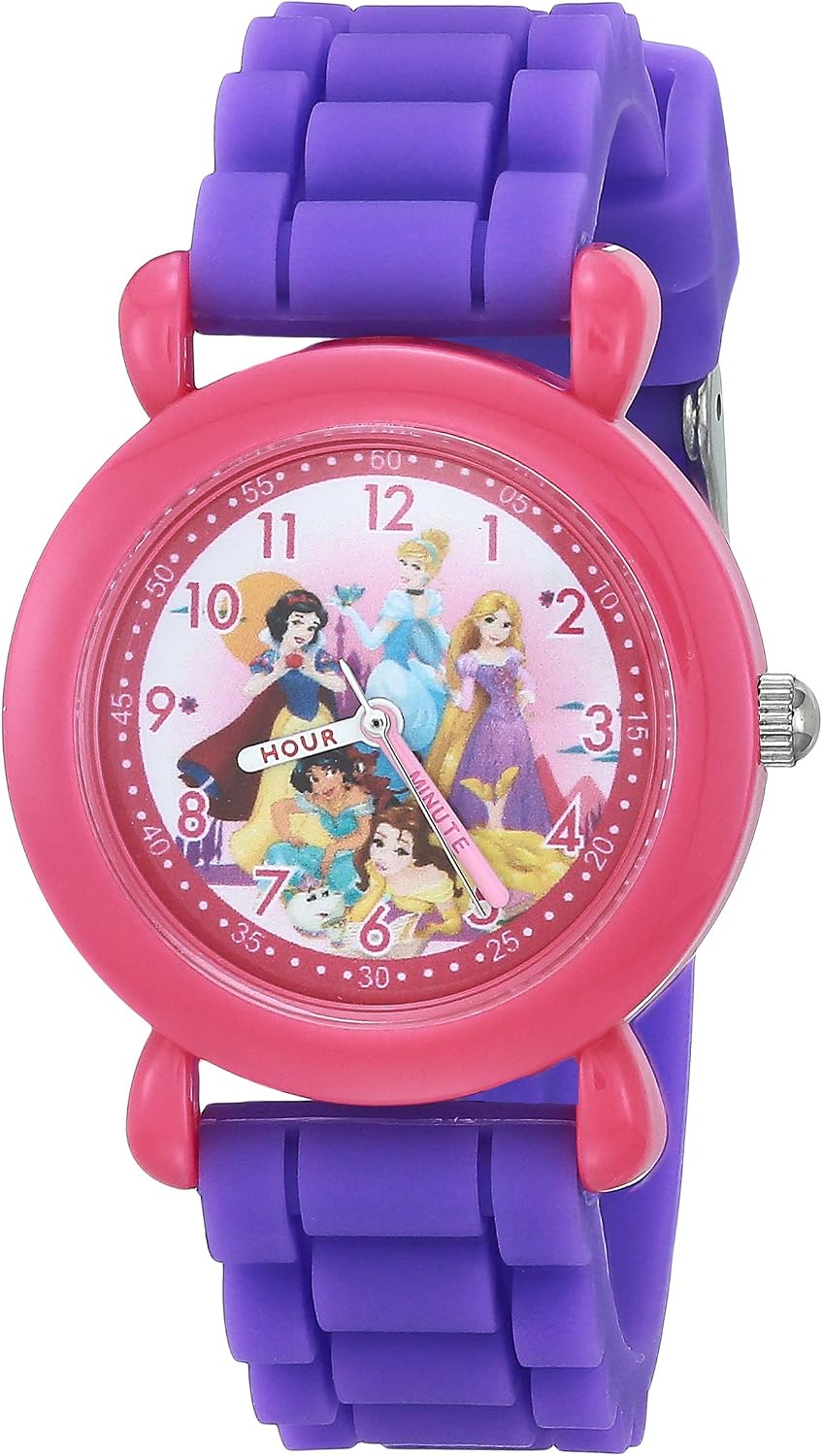 Disney Princess Watch for Girls – Kids' Princess Watch with Pink Plastic Case & Purple Silicone Strap – Gift for Girls Age 4-7, Toddler Watches, Cute & Durable Kids’ Timepiece