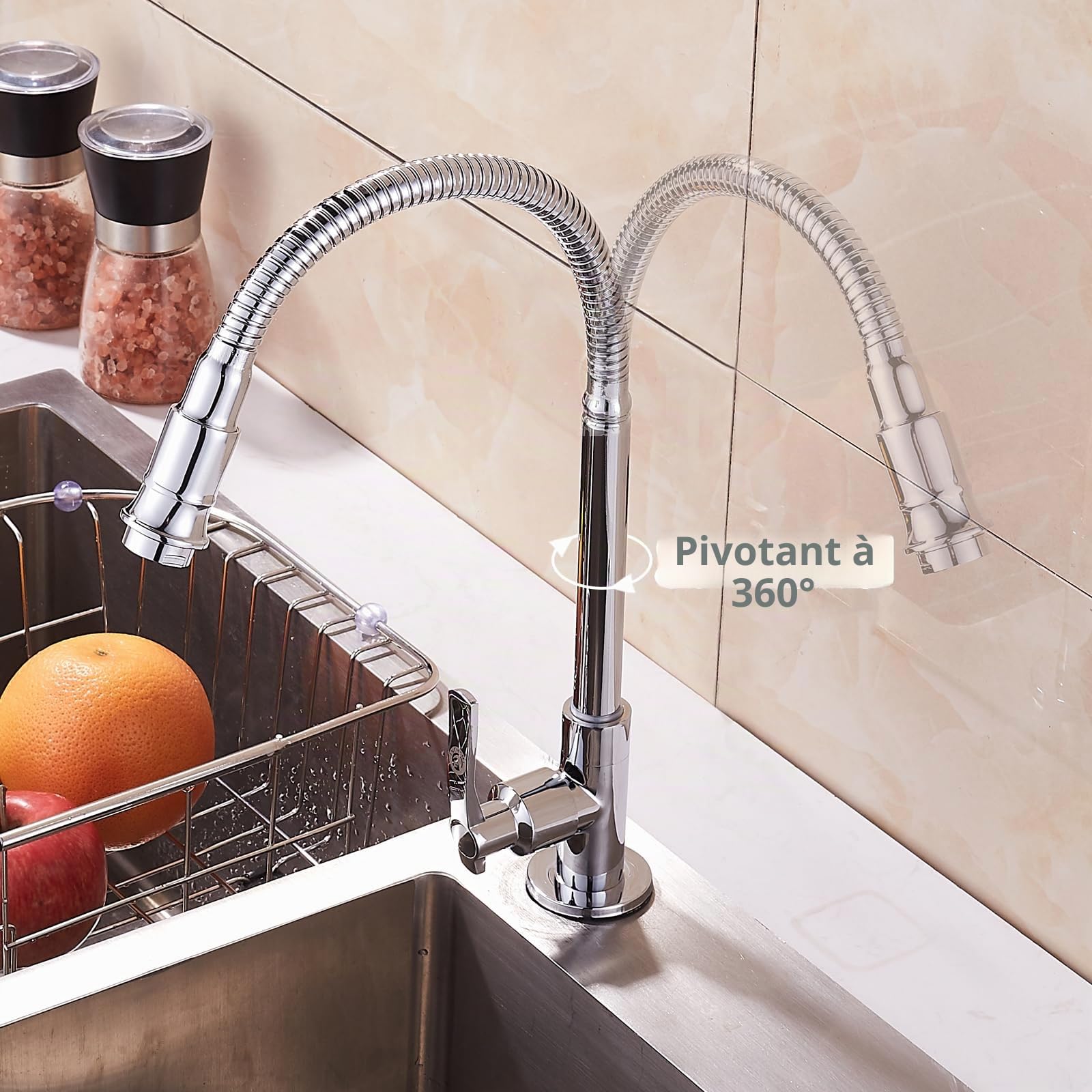 Inchant 360 Rotatif Cuisine Bar Salle de Bains Robinet d'évier Simple Eau Froide Cou Flexible Salle de Lavage Jardin extérieur Robinet d'application Robinets