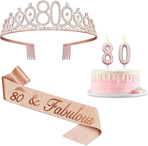 80th Birthday Decoration for Women with Rose Gold Sash - 80th Birthday Gifts For Her