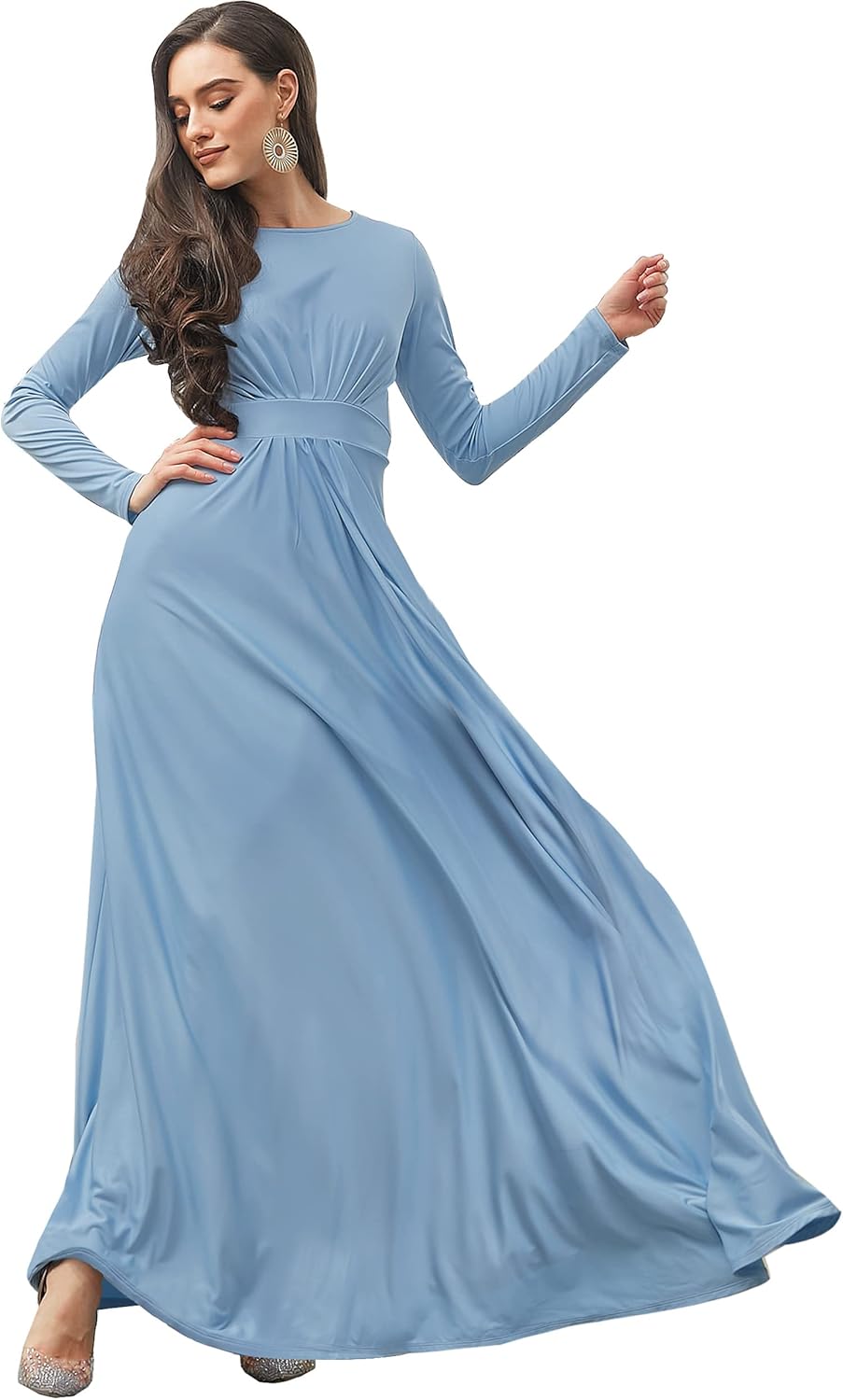 KOH KOH Womens Long Sleeve Flowy Empire Waist Fall Winter Party Gown