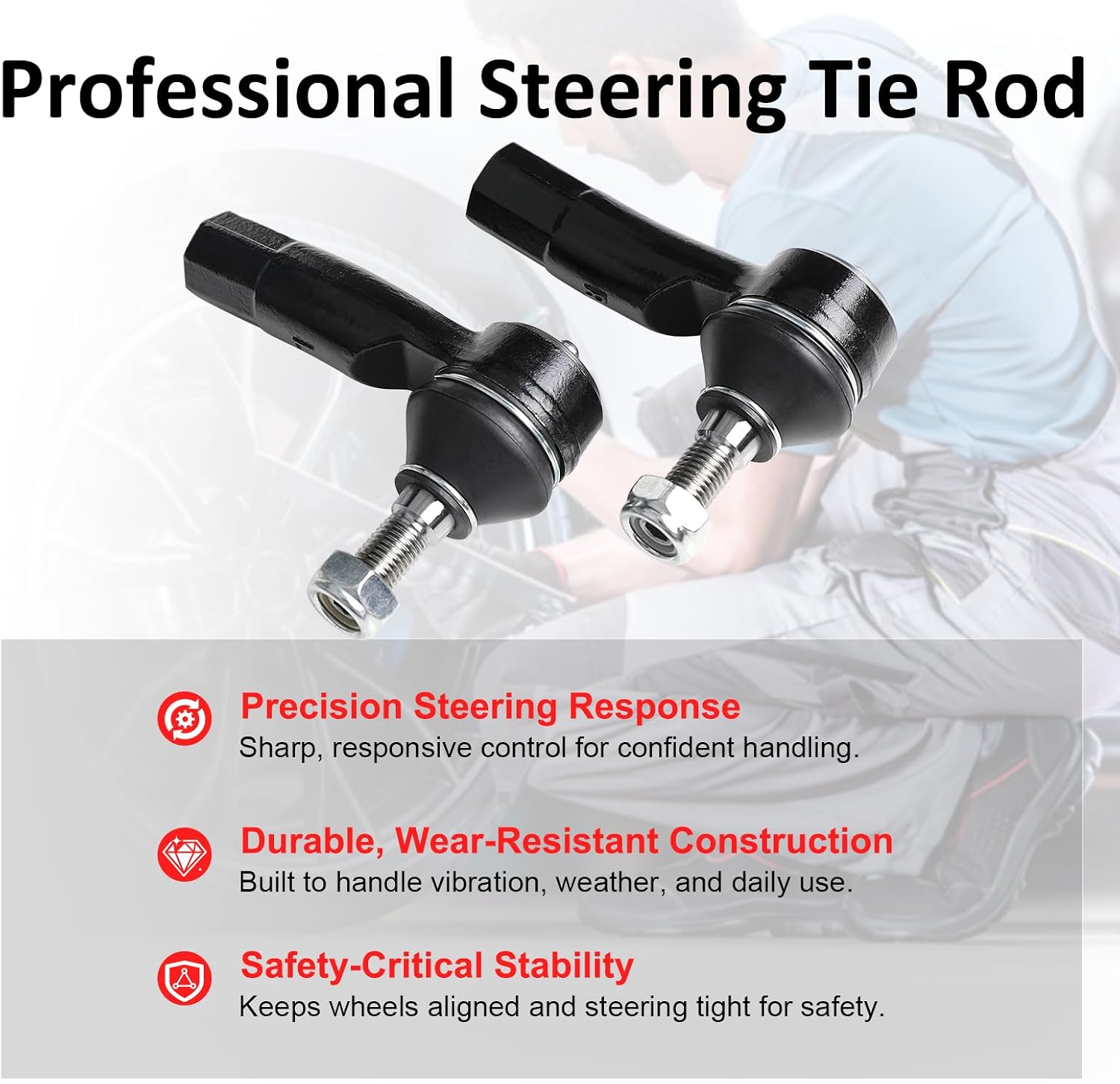 2PCS Front Outer Steering Tie Rod End Kit, Compatible with Audi (A3 & Q3) Quattro, S3 & Volkswagen Jetta, Passat, Beetle, GTI, Golf (R & Alltrack & SportWagen), R32, Fits for Tiguan, e-Golf, CC, Eos