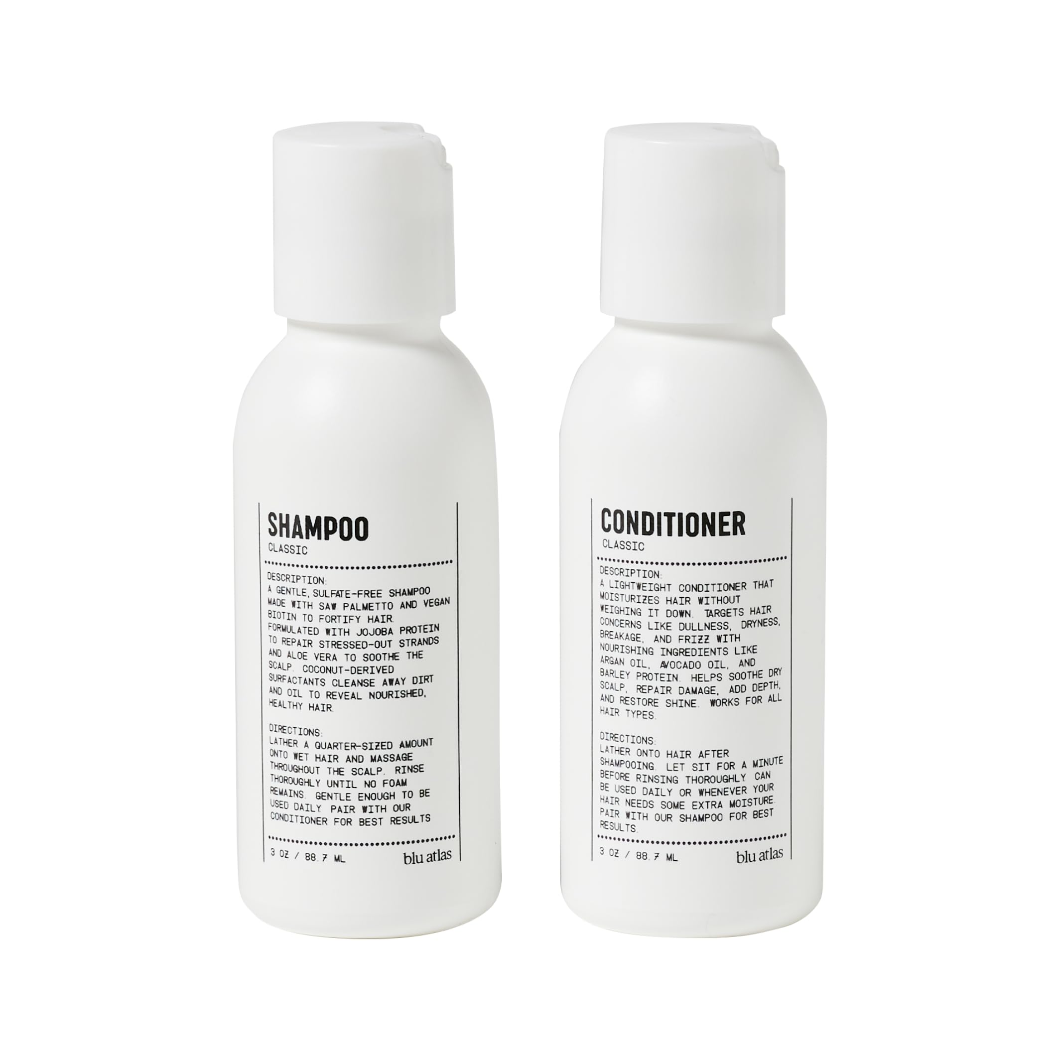 Blu AtlasTravel Size Shampoo & Conditioner Set for Men – TSA Approved, 3 oz Each – Natural, Sulfate-Free, Paraben-Free – Clean Ingredients – Classic Scent – Made in America