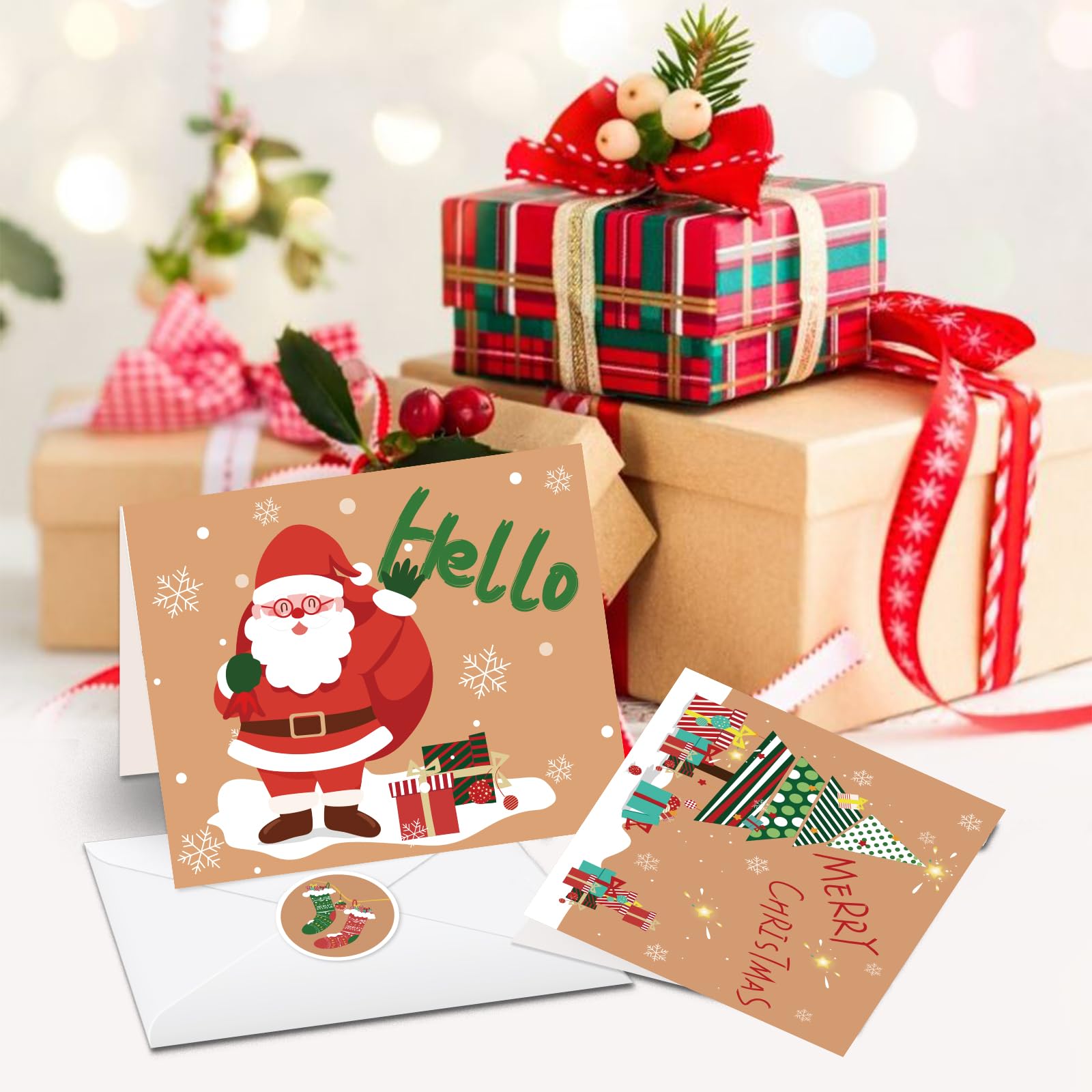 Rustikale Weihnachtsgrüße Weihnachtskarten Set 24 Stück - Mit Umschlägen \u0026  6 Designs Kleine Karten Zum Beschriften Weihnachten, image size:1600x1600