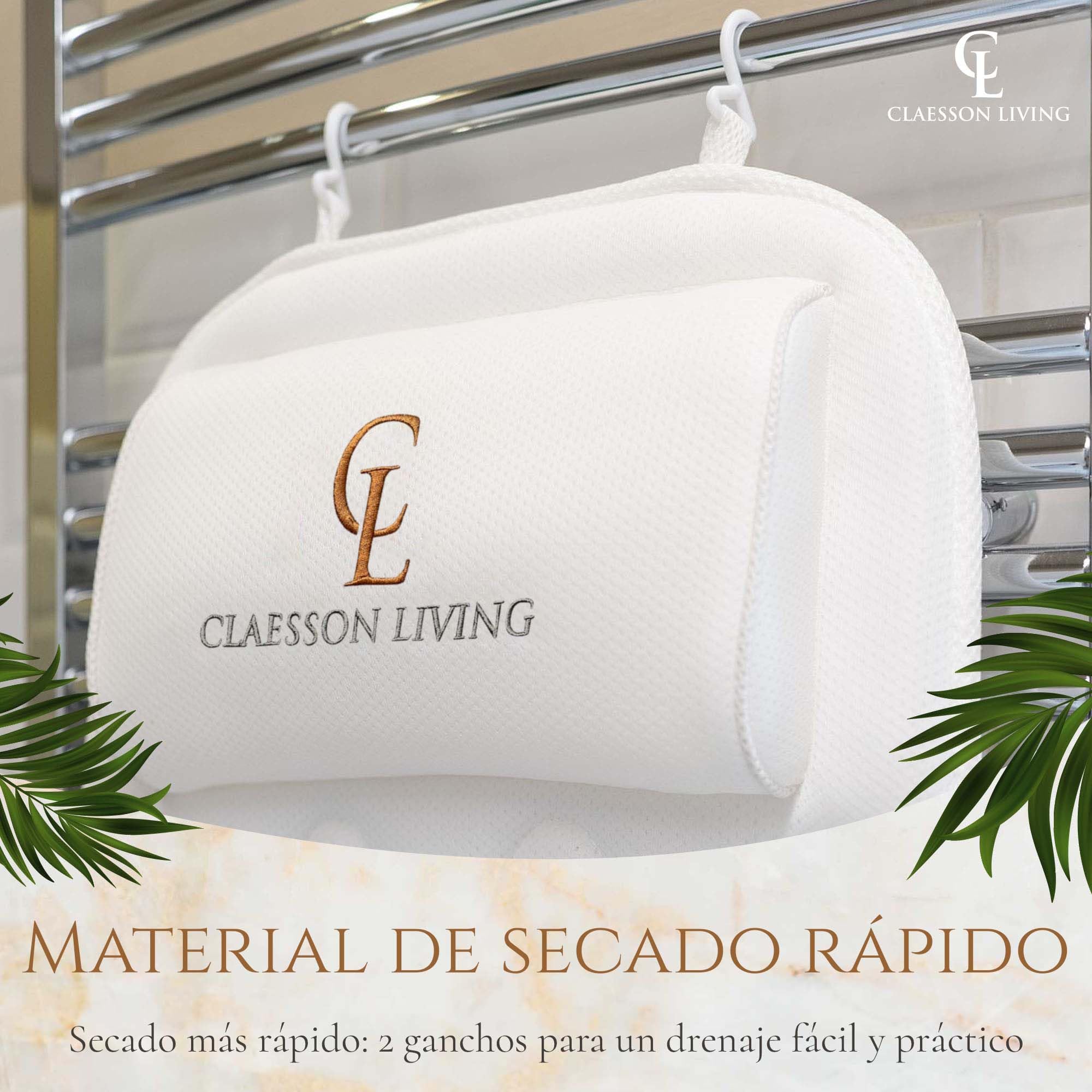 Cojin bañera (125x43cm) - Almohada bañera con apoyacabezas y Soportes para el Cuello, Espalda y piernas – Incluye: Bath Pillow, Bolsas de Lavado y de Viaje, Ganchos para Secado rápido sobre Blanco