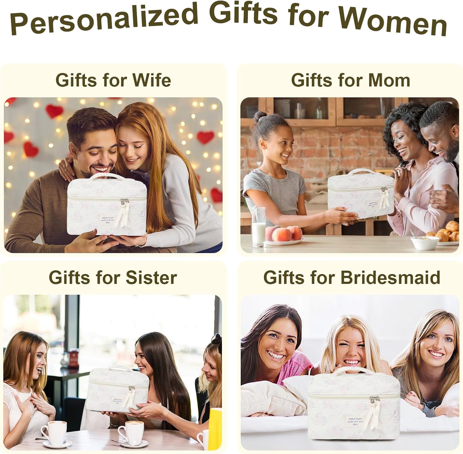 Makeup Bag, Floral Quilted Cosmetic Bag, Large Travel Aesthetic Make up Bag, Cute Coquette Toiletry Bag for Women Girls - Image 4