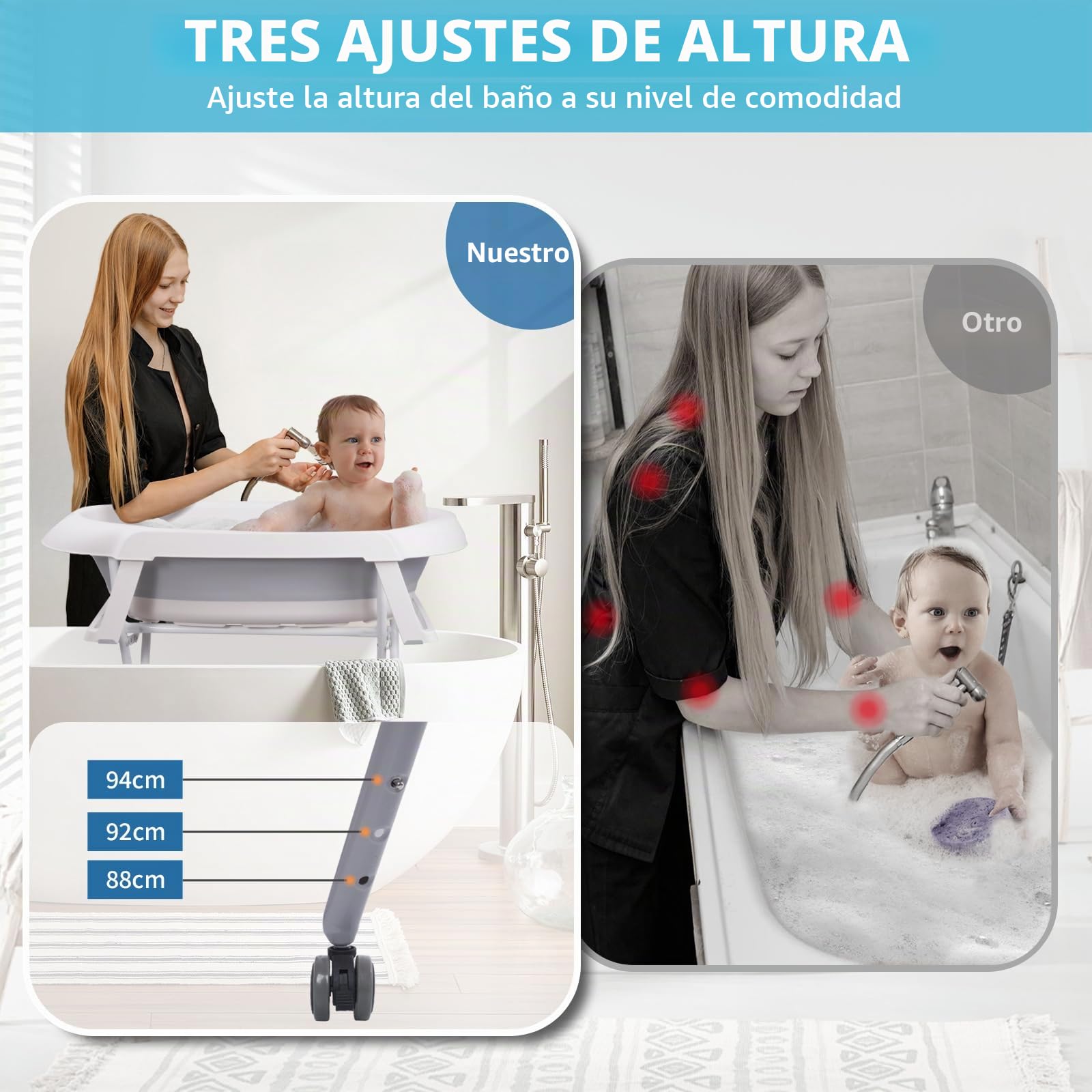 Soporte Plegable para Bañera de Bebé, kit de baño con mesa de almacenamiento multifuncional, Ligero y Resistente, regulable en altura, bañera de bebé plegable con Patas Antideslizantes