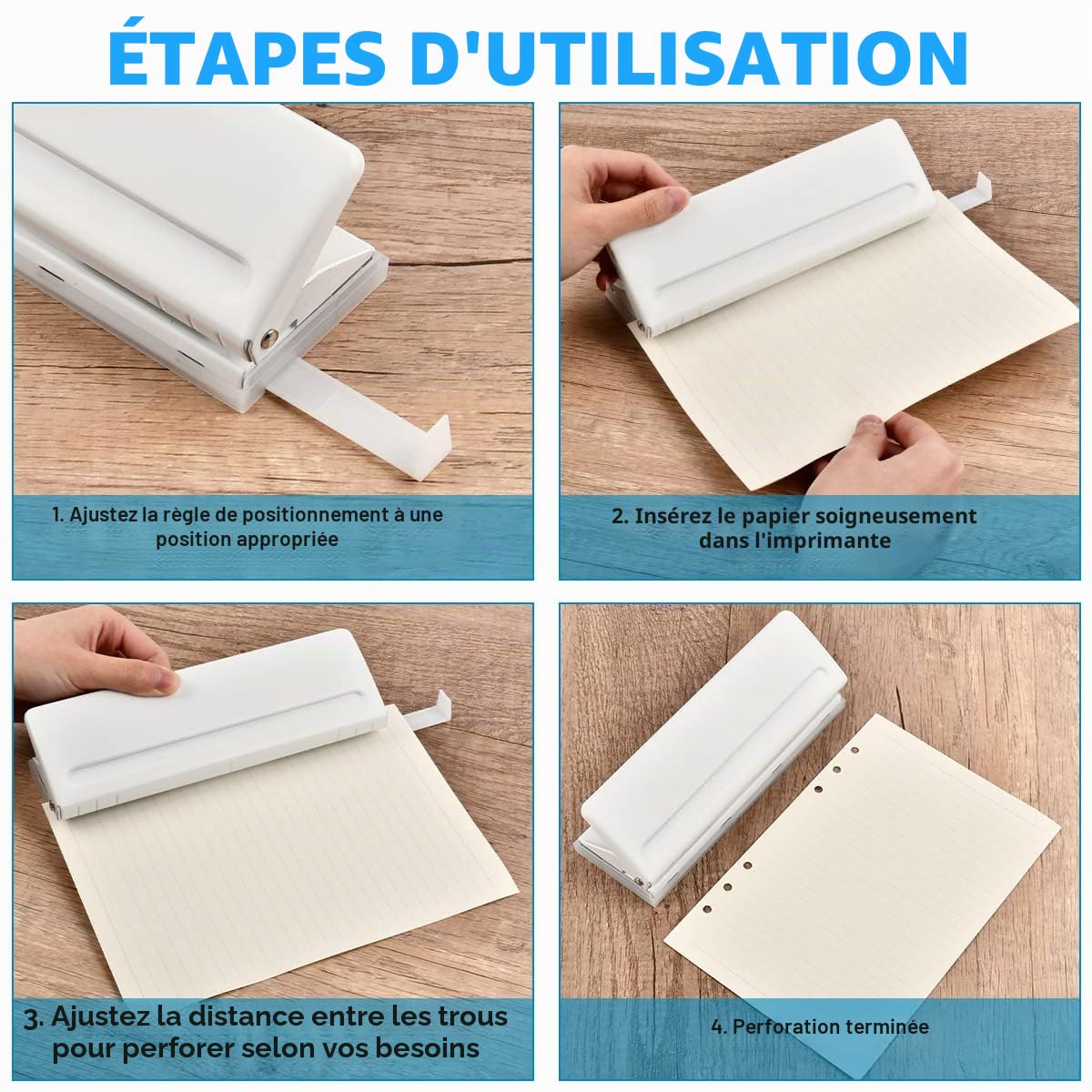 OTYMIOW Perforatrice de Bureau 6 Trous A4 A5 A6 B7 Métal Blanc, Perforateur Classeur 6 Trous, Perforatrice de Poche