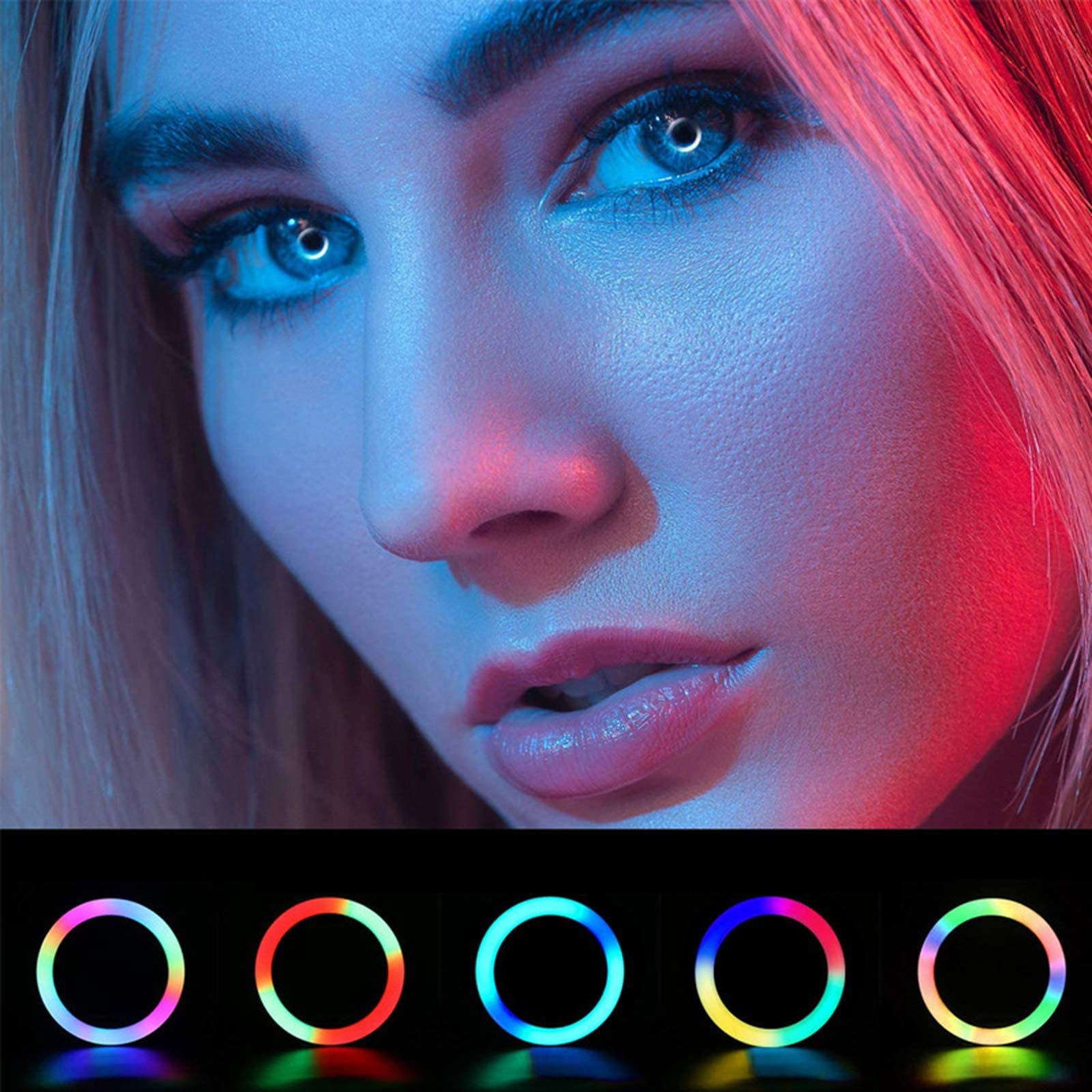 Lampa pierścieniowa 10" ze statywem, ściemniane światło pierścieniowe RGB do filmów YouTube, kolory RGB, lampa pierścieniowa z pilotem zdalnego sterowania Bluetooth do Tiktok/Live
