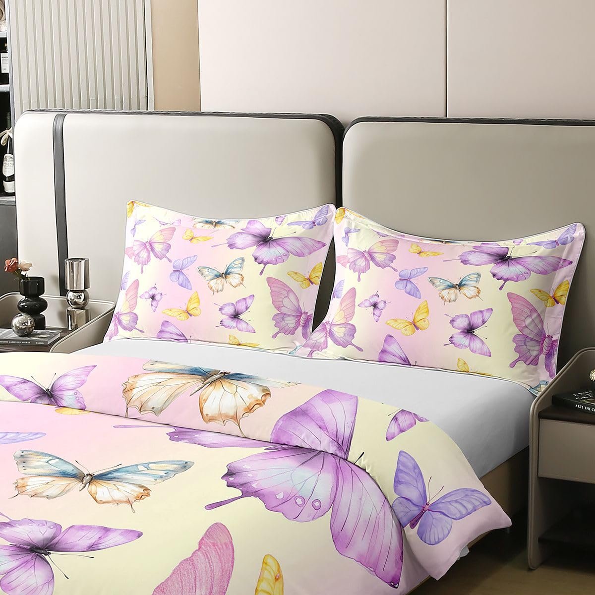 Homewish Król motyli zestawy poszewek na kołdrę dla dzieci nastolatków dorosłych, niebieski fioletowy motyl bawełna pościel elegancka poszewka na kołdrę z motywem dzikiej przyrody gradientowy
