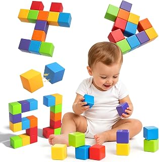 Large Magnetic Building Blocks, 1.77" Stacking Cubes for Toddlers Ages 1-3