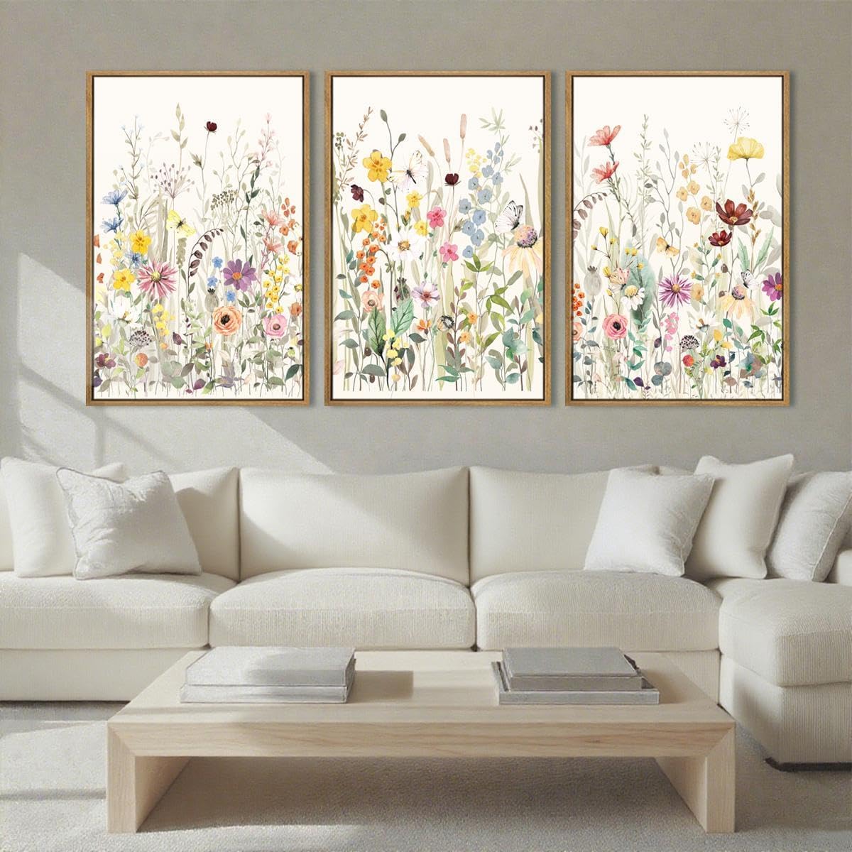 BINCUE Groß Blumen Leinwand Wandkunst, Aquarell Wildblumen Bilder mit Rahmen, 40x60cm x3