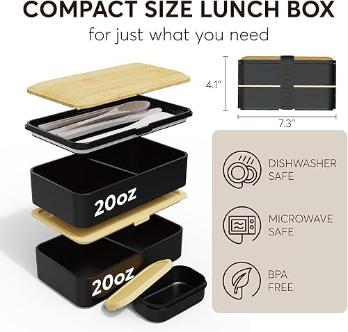 Miniatura 5 de Umami Bento Box - Caja todo en 1 para adultos con 4 utensilios, tarro de salsa grande, 2 divisores, 100% a prueba de fugas, apta para microondas y