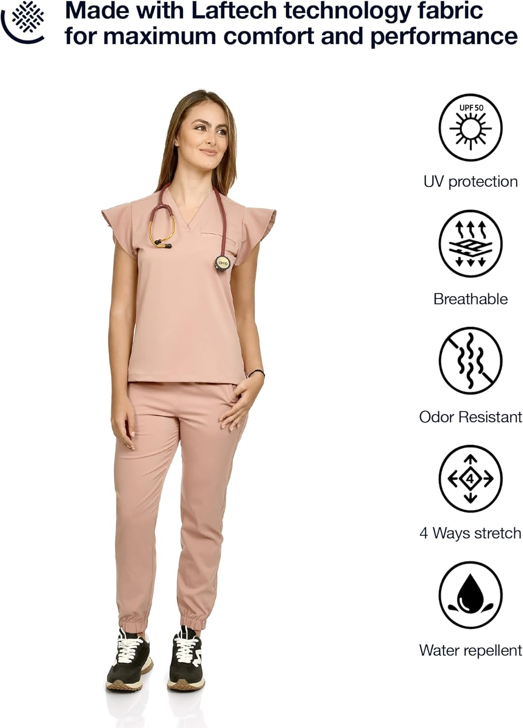 CINQO Women’s V-Neck Scrub Top – 4-Way Stretch, Breathable, Modern Fit Medical Work Shirt - Image 4