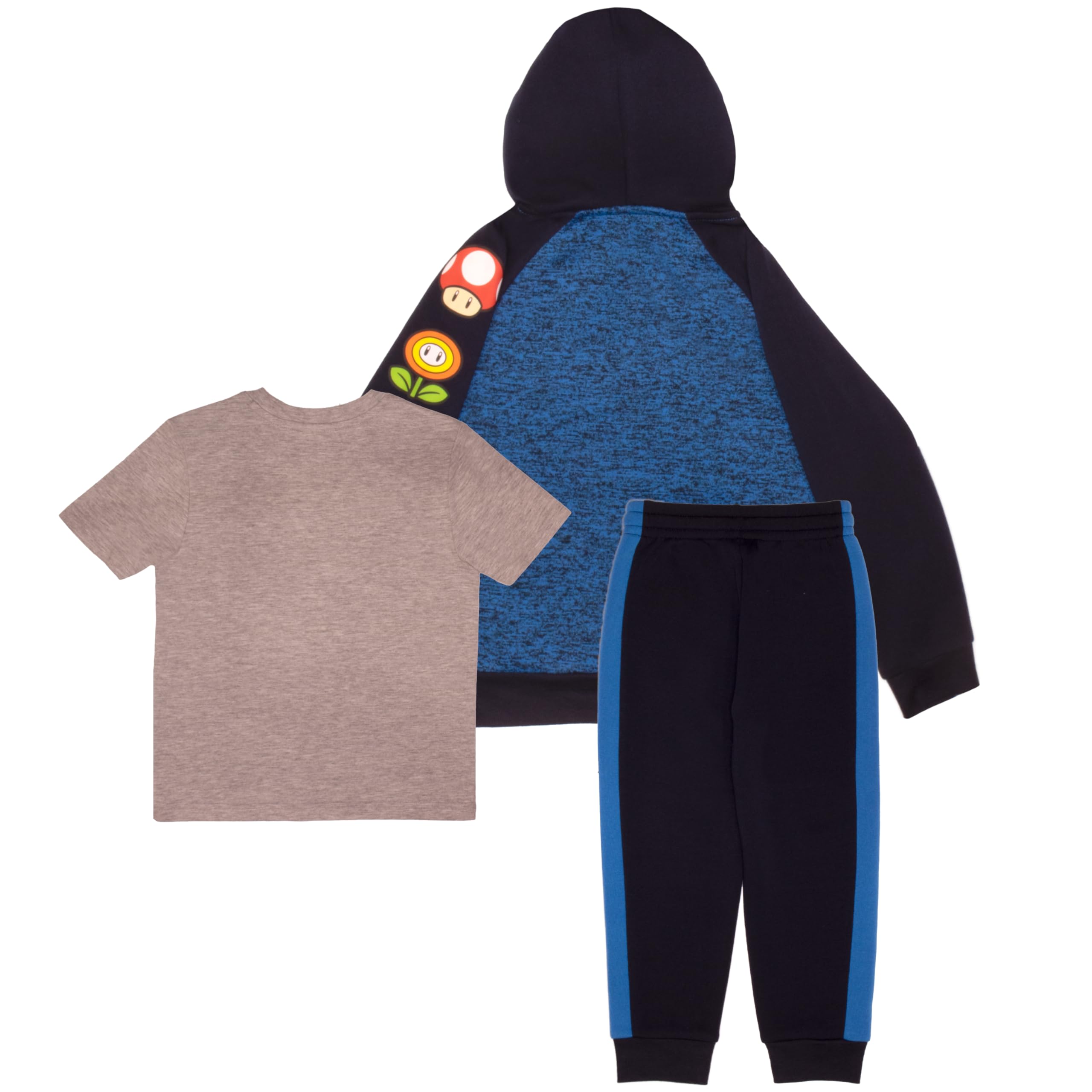 Nintendo Super Mario Videospiel 3-teiliges Set Jungen Kurzarm T-Shirt Zip Up Hoodie Jogger Pants 3-Pack Bundle Set