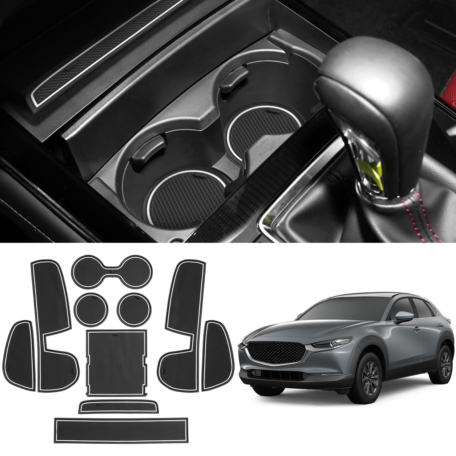 Auto antislip rubberen matten voor Mazda CX-30,anti-stof middenconsole deurnaadmatten voering auto-accessoires interieur,A-Red