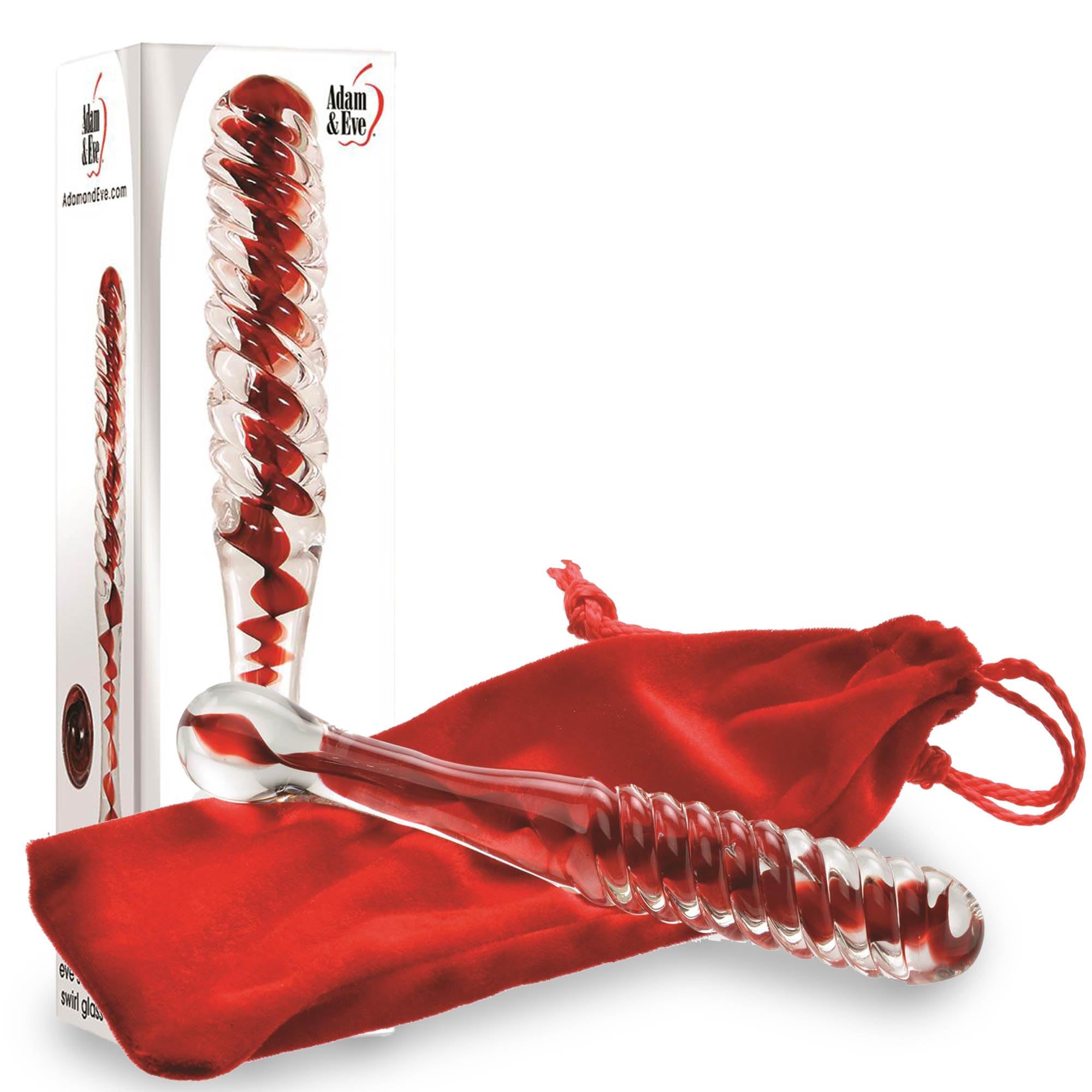 Eve's Sweetheart Swirl Glass Dildo by Adam &amp; Eve Textured Glass for G Spot and P Spot Pleasure Raised Swirls for Intense Sensations Great for Temperature Play Non Porous and Easy to Clean 8.75 Inches