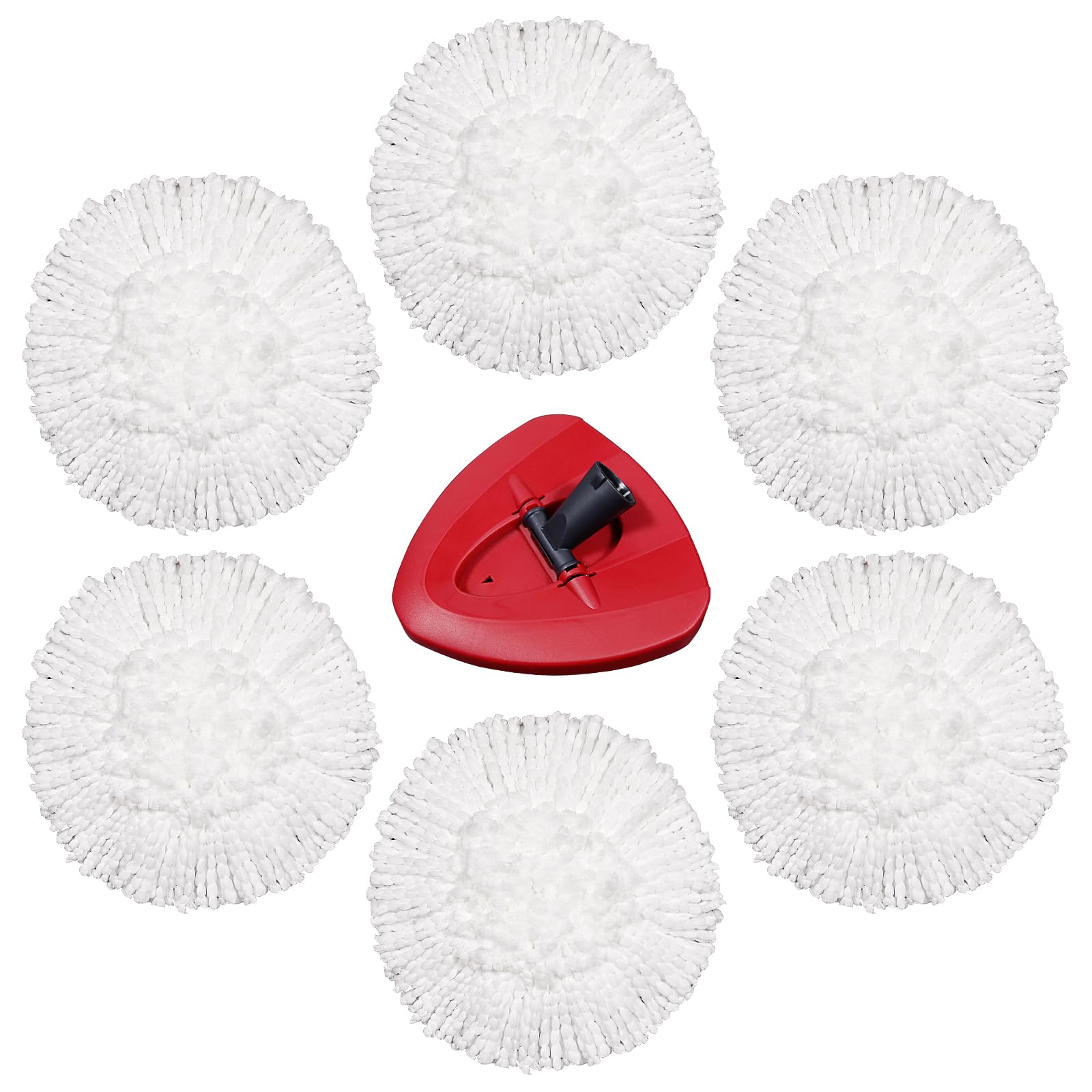 6+1 Pack Compatible with Spin-Mop-Replacement-Head Easy-Wring 1 Tank System Triangle Microfiber Spin Mop Head Replacement Refills, with 1 Rotating Mop Base,Easy Cleaning Floor Mop Head, White