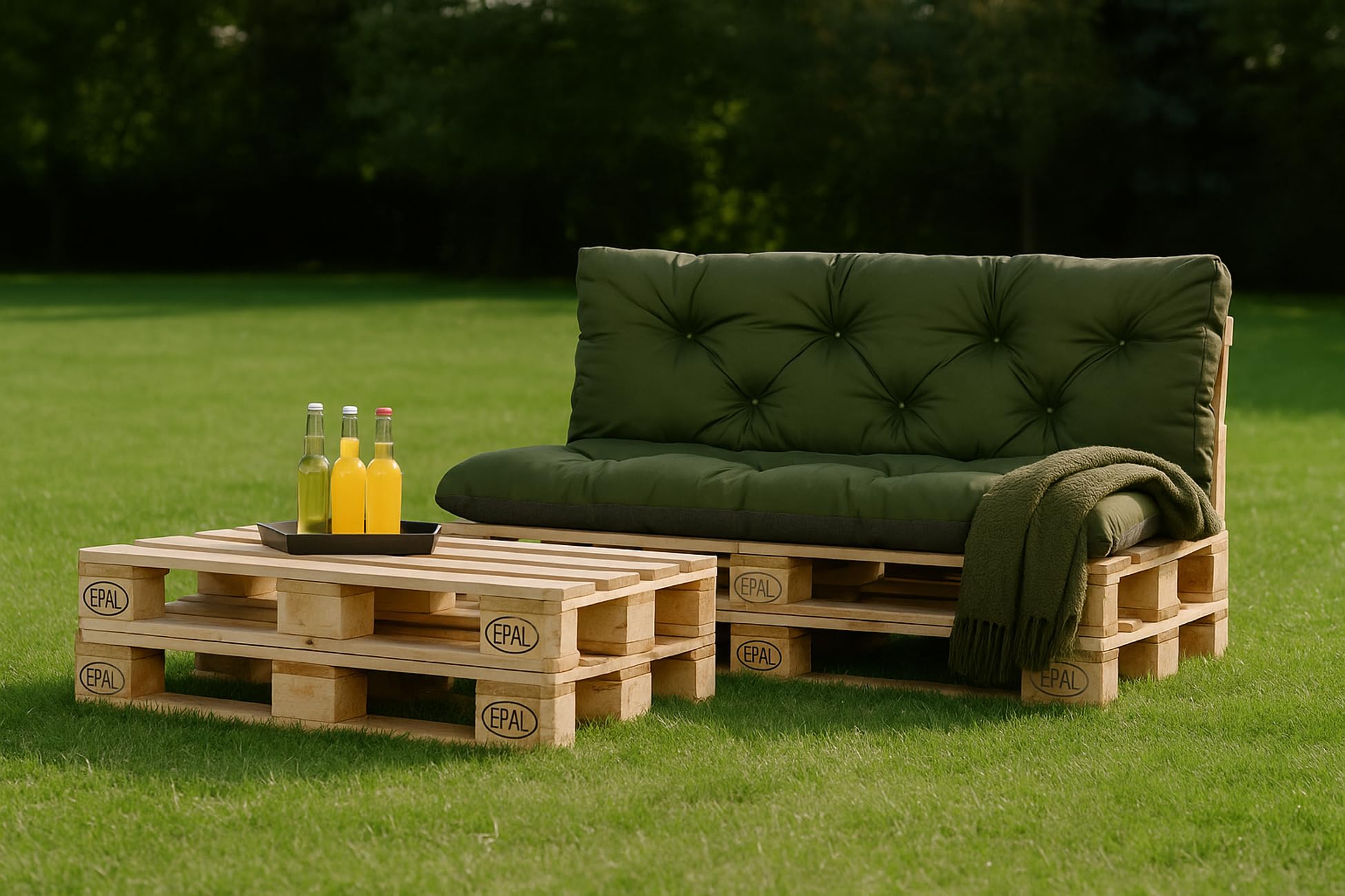 Cuscini pallet, Cuscini per pallet esterni/Cuscino Euro Pallet, Cuscino Divano, Cuscino Soggiorno da Giardino (Set:120x50+120x50cm, Verde)