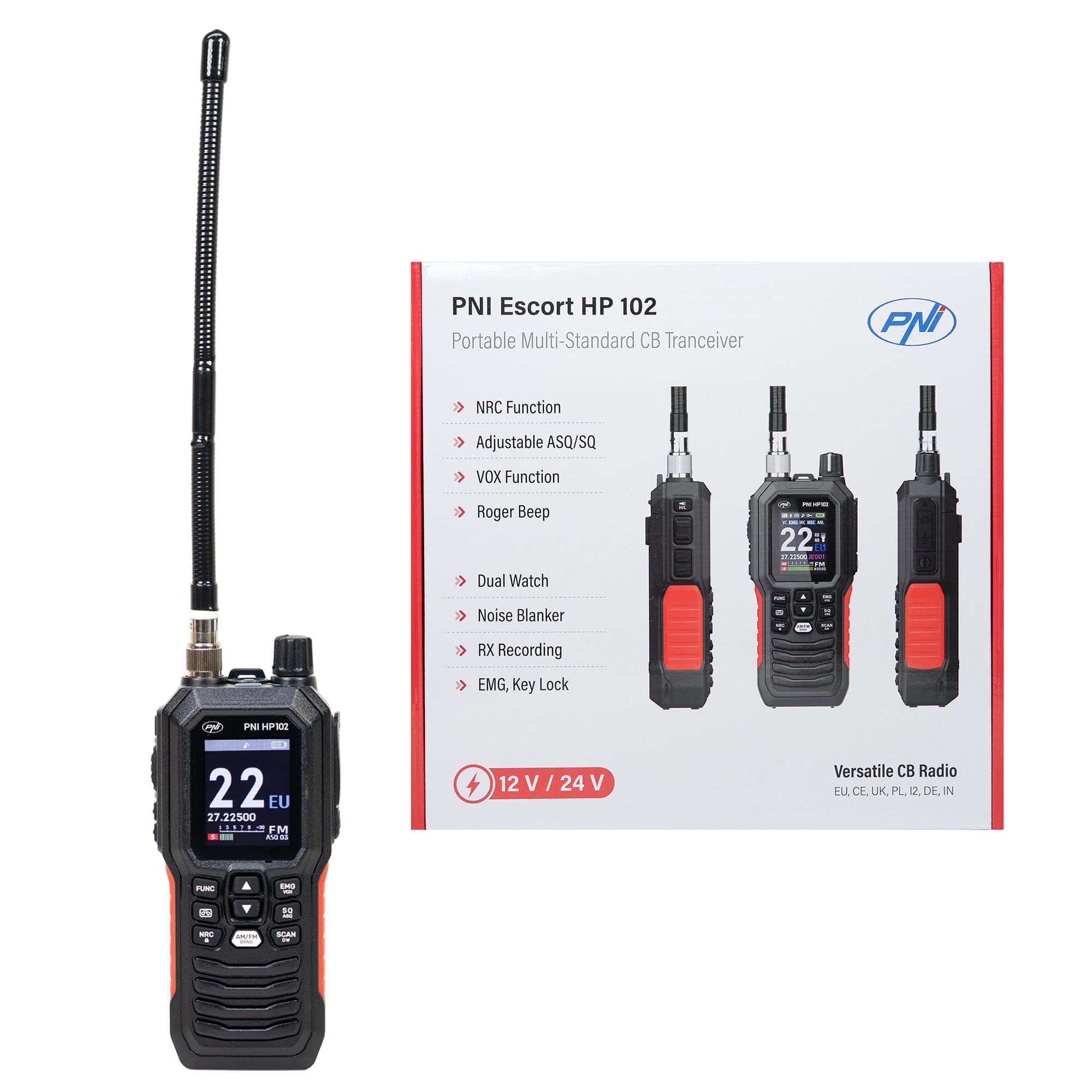 Estación de Radio CB portátil PNI Escort HP 102 multiestándar, 4W, 12V-24V, Am-FM, NRC, Dual Watch, Roger Beep, ASQ SQ Ajustable, VOX