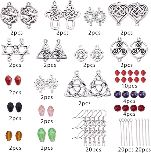 Miniatura 9 de SUNNYCLUE 1 caja de 8 pares de aretes de nudo celta de plata antigua, aretes colgantes de perlas, kit de inicio de fabricación de joyas con