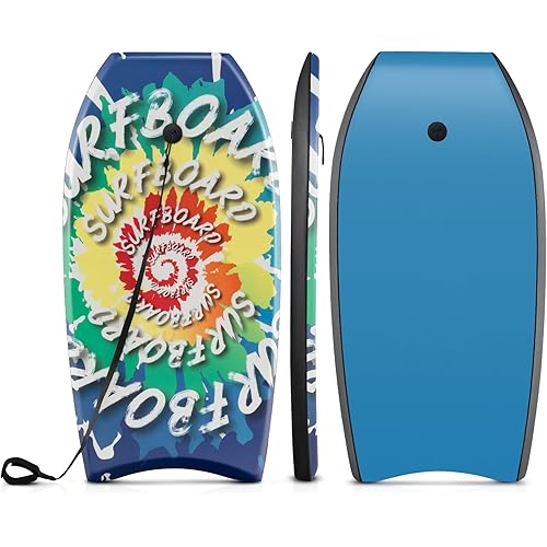 Goplus 41''/37''/33'' Lightweight Body Board for Beach, Surf Board with EPS Core, XPE Deck, HDPE Slick Bottom, Wrist Leash, Bodyboard for Kids Adults Surfing