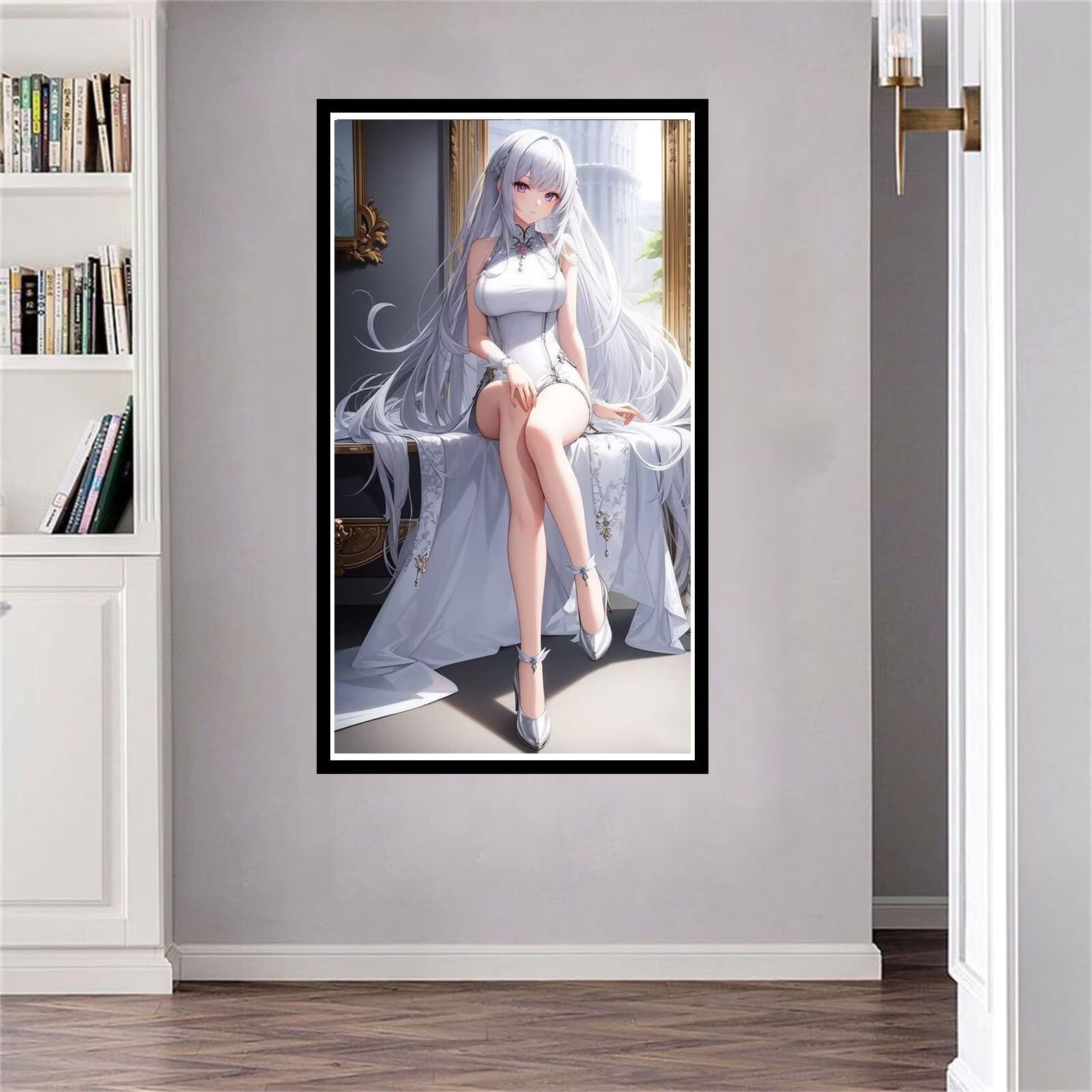 Peinture Diamant Fille aux Cheveux d'Argent Décoration Intérieure Salon Kit Strass 100X220cm
