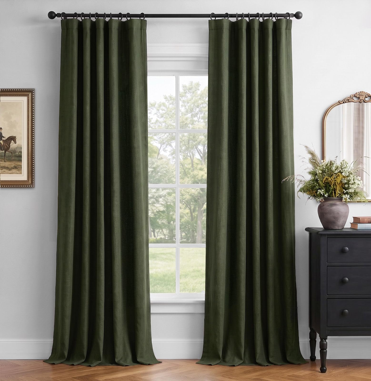 INOVADAY Green 100% Blackout Curtains 84 Inch Long for Bedroom Living Room