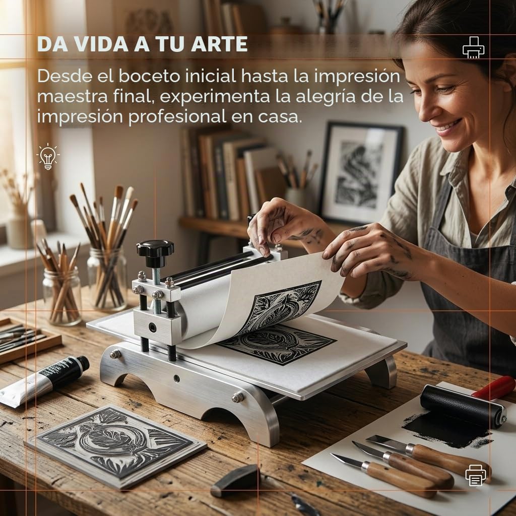 Tórculo Calcográfico Profesional de Aluminio, Máquina para Linograbado y Estampa Artística DIY, Prensa Manual para Aguafuerte, Xilografía, Área 30x17cm