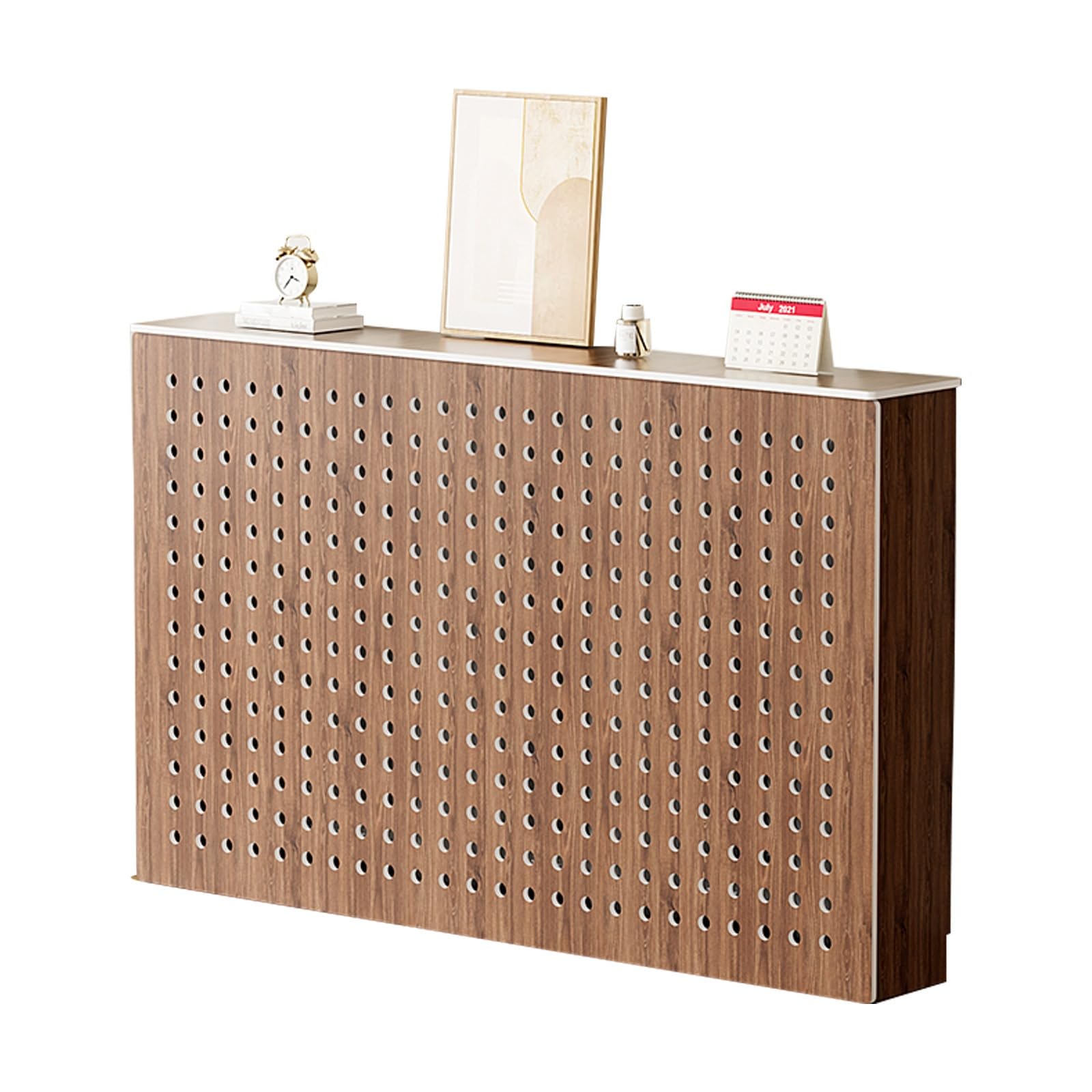 Cache-radiateur en bois PVC marron 90x80x25 cm avec étagère moderne pour salon