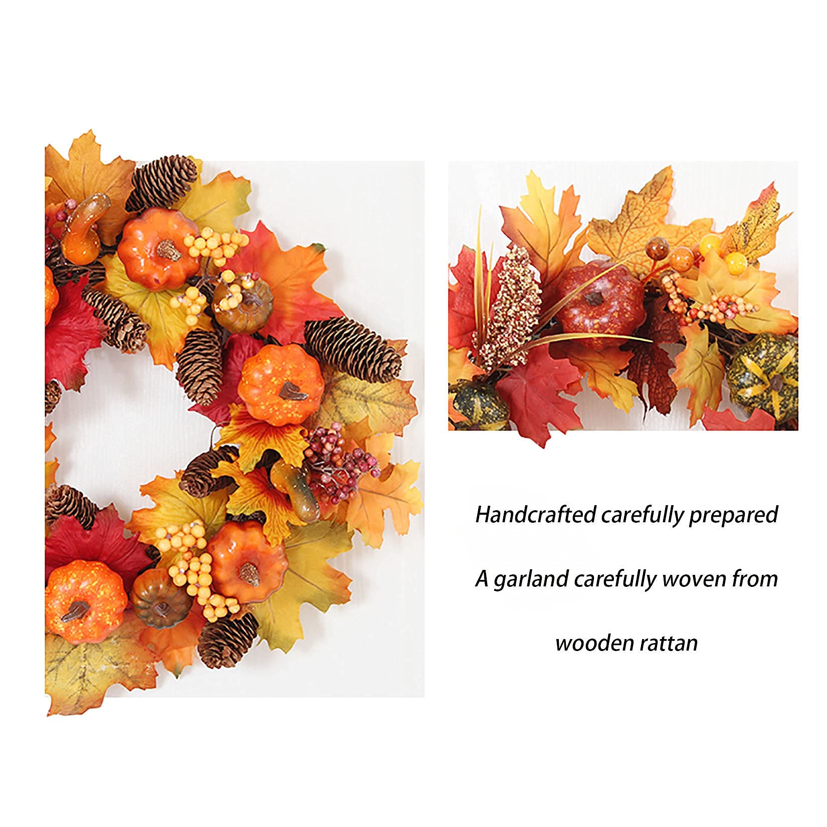 WEIGE Couronne d'automne Couronne de Citrouille d'automne, couronnes d'automne pour Porte d'entrée, décorations d'halloween de Couronne de Fleurs, Couronne de récolte Couronne de Feuille d'érable
