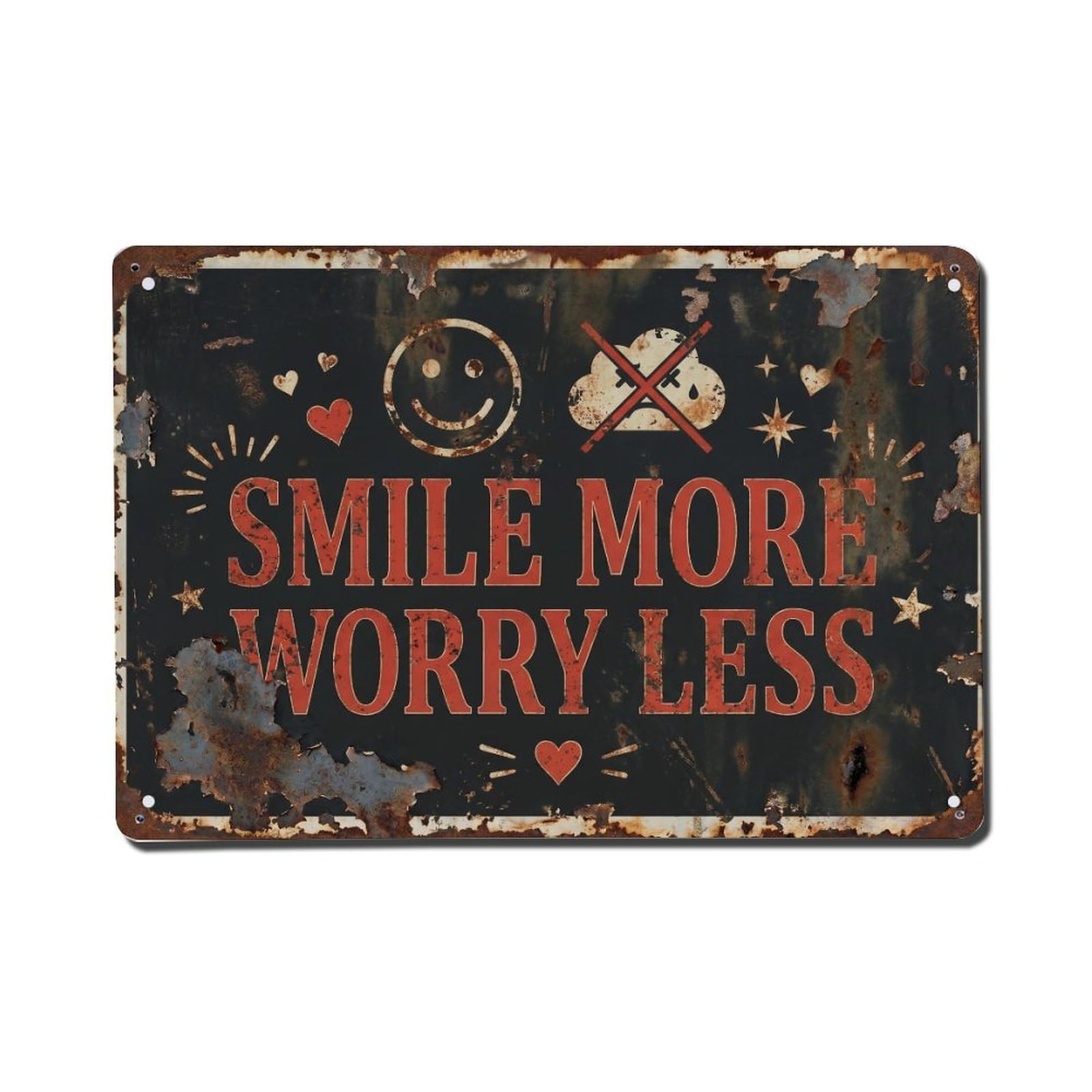 Smile More Worry Less Lifestyle Retro Motivational Slogans Metal Tin Sign Plaque Wall Decor for Cafe, Club Bar, Office, Home Garden Metal Poster 8x12Inch