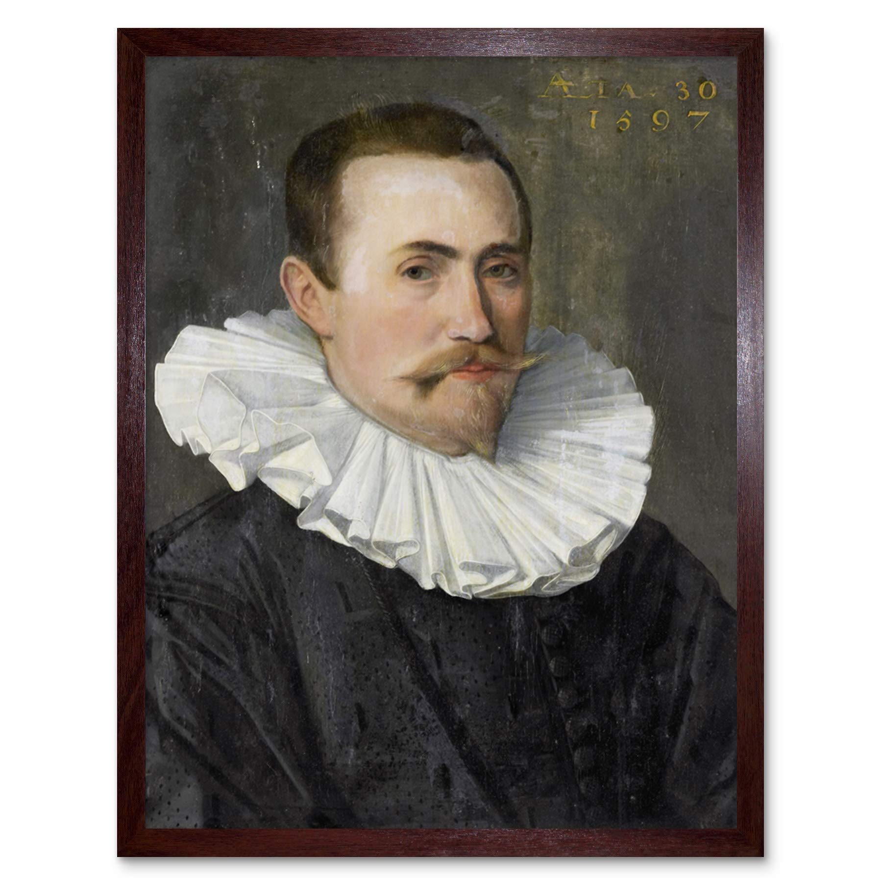 Artery8 Portrait Of A Man 1597 Painting Art Print Framed Poster Wall Decor 12x16 inch