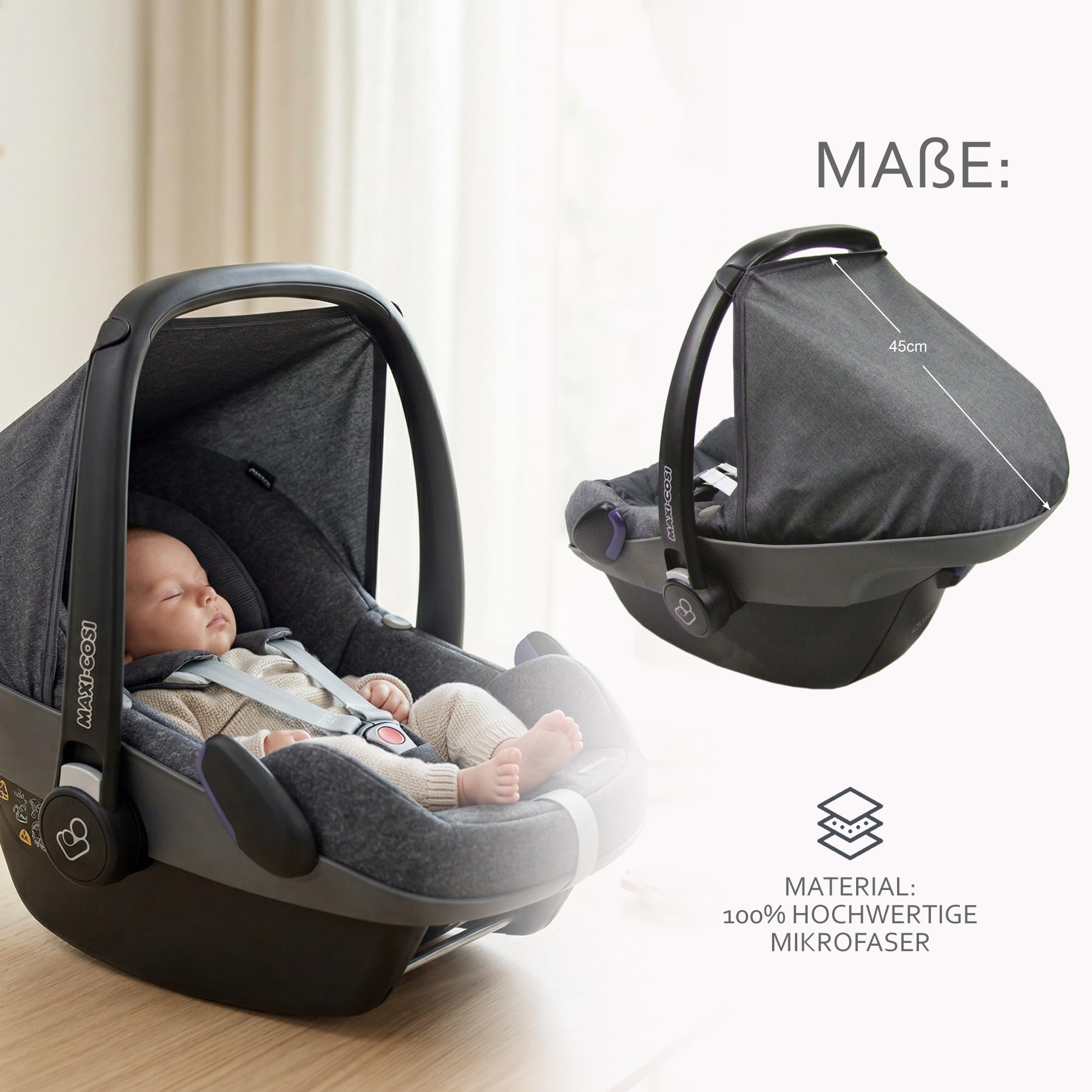 Sonnenverdeck Sonnendach Sonnenschutz für Babyschale kompatibel mit Maxi Cosi Pebble Gruppe 0+ meliert dunkelgrau Baby