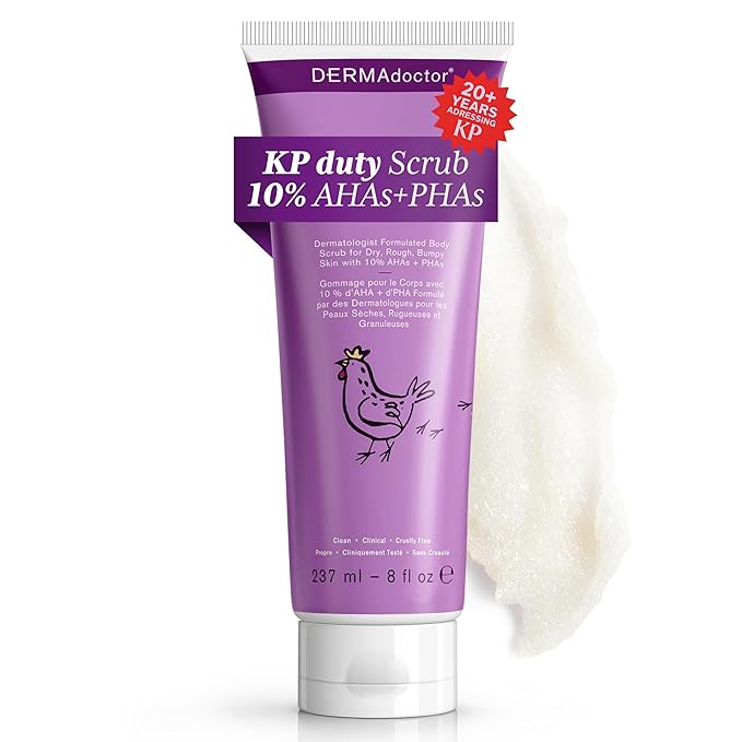 DERMAdoctor KP Bump Eraser Body Scrub with 10% AHAs + PHAs for Keratosis Pilaris, Dry, Rough, and Bumpy Skin, Dermatologist Formulated Exfoliating Body Scrub with Glycolic and Lactic acids - 8 Fl oz