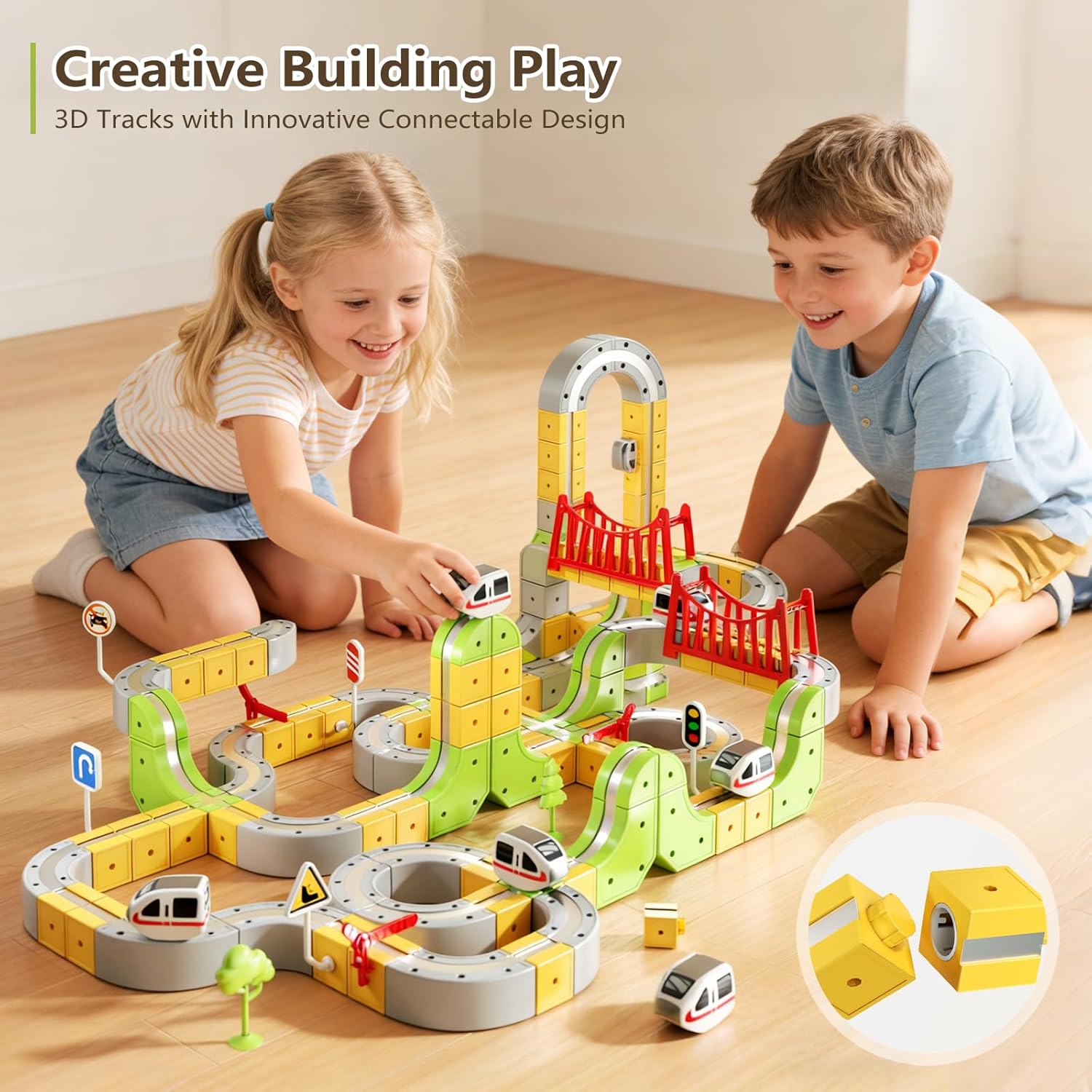 Electric Train Set with Flexible Race Track for Kids 4-8,87PCS Infinity Racer 3D Magnetic Train Set, DIY Track Building Kits, Anti-Gravity Racing Track,STEM Learning Toys Gifts for Boys Girls