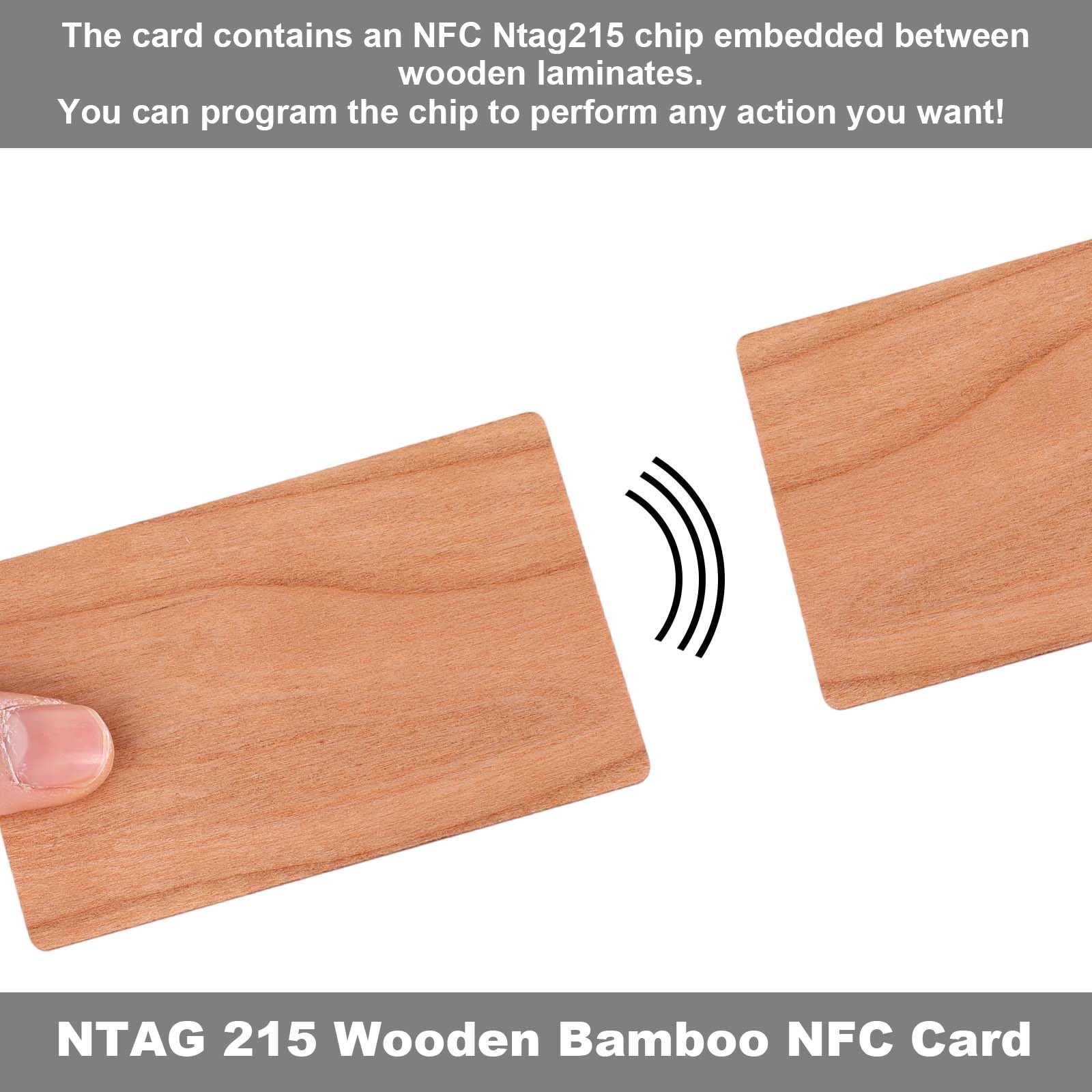 10 Drewnianych Kart NFC z Chipem Ntag215, Puste Programowalne Znaczniki do Personalizacji Kompatybilne ze Wszystkimi Smartfonami i Urządzeniami NFC do Personalizacji Wizytówek Cyfrowych