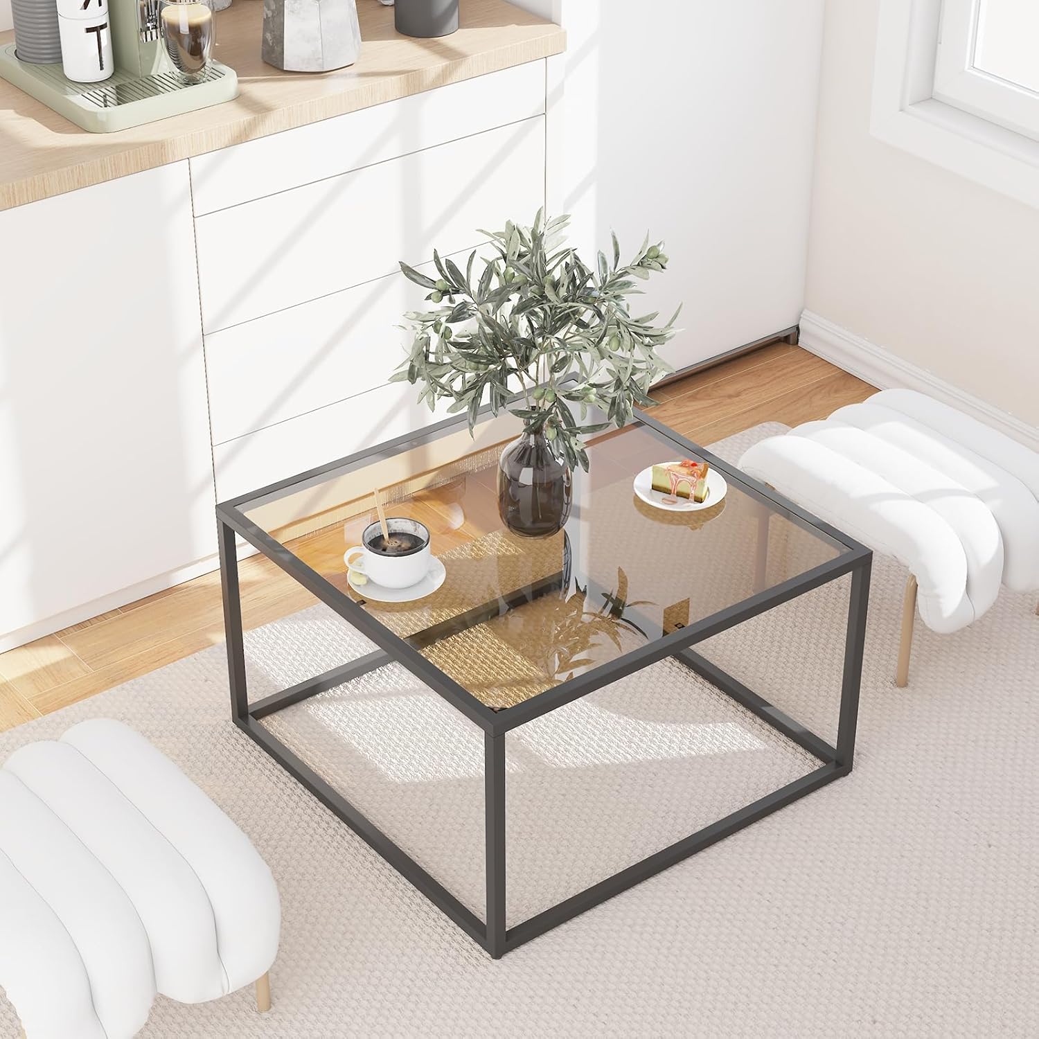 Amazon.com: YMYNY Glass Coffee Table, Tempered Glass Square Coffee ...