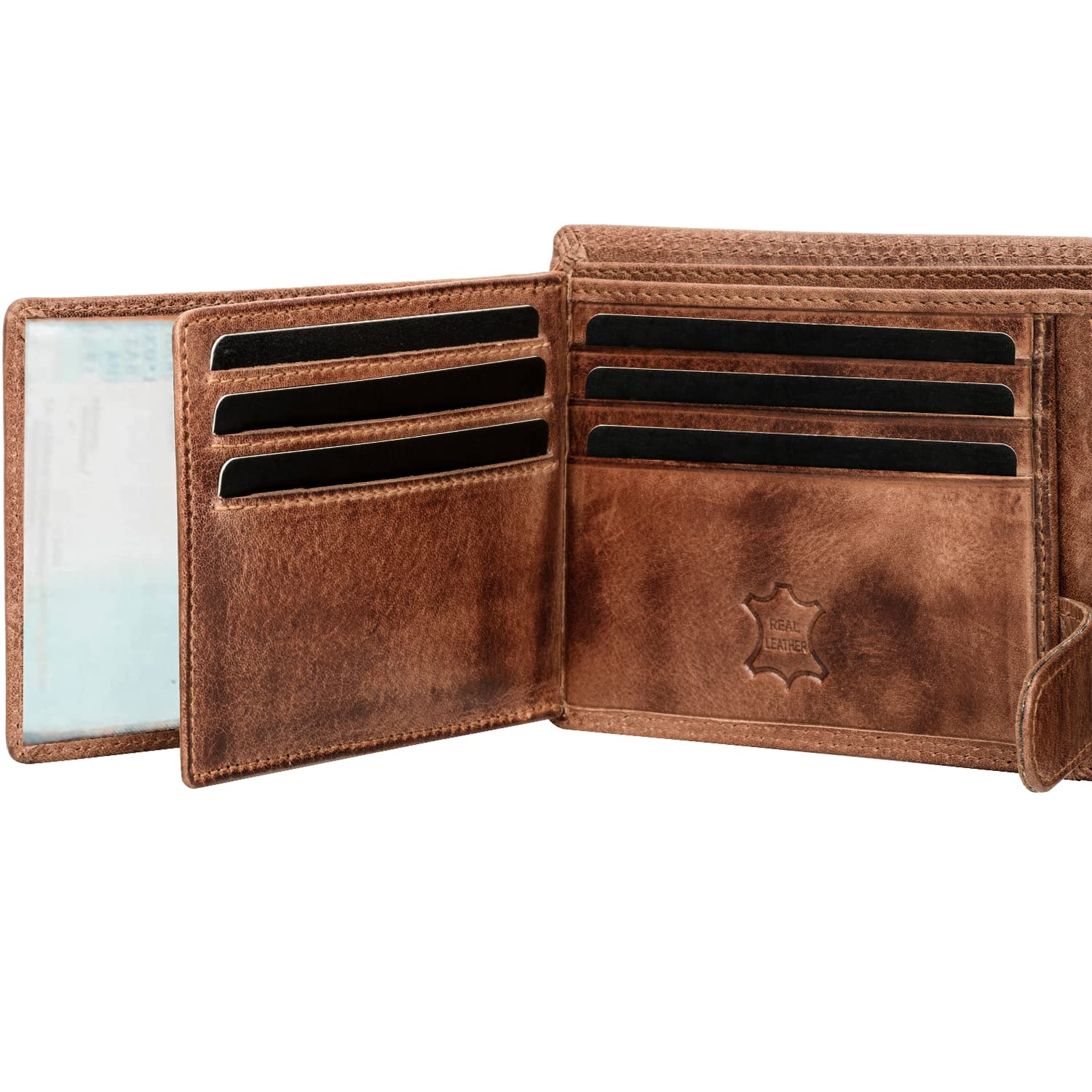 Fa.Volmer ® Portefeuille en Cuir pour Homme avec Protection RFID I Double Couture Extra Stable I 9 Compartiments pour Cartes de crédit I Format Paysage I VO11 RFID Marron