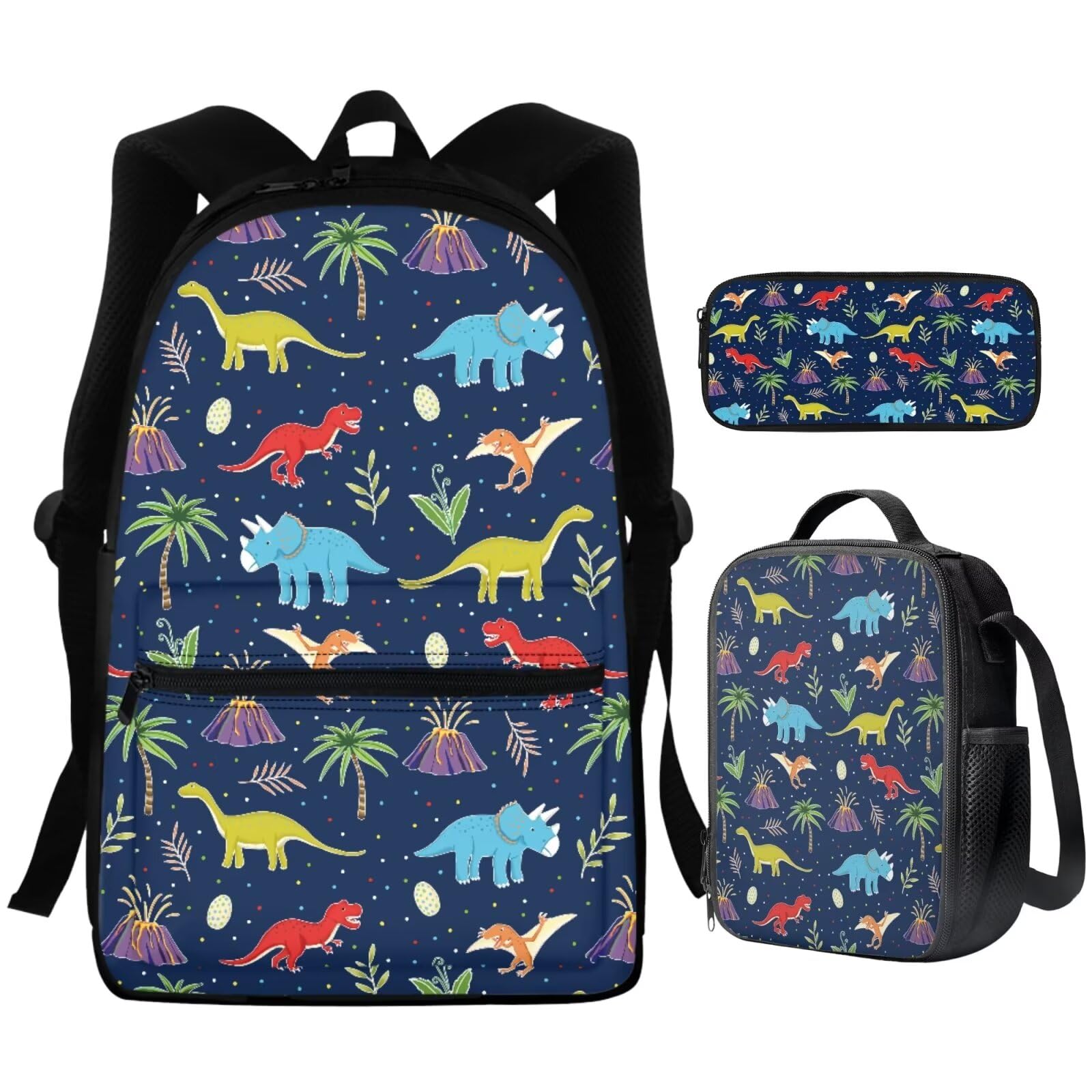 DISNIMO Diosaur Kids Backpack Boys with Lunch Box 3PCS Bookbag Set for School Teens Cute Cartoon School Backpack for Girls Elementary Pre School Kindergarten Kids School Bag Casual Daypack Back Pack