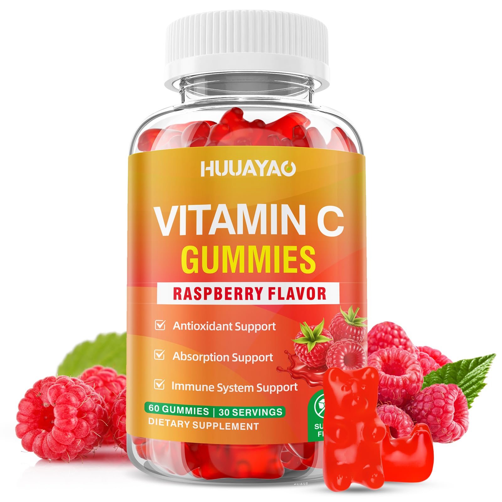 Vitamin C Gummies for Adults, Chewable Vitamin C Gummies for Antioxidant & Collagen Support, Vegan, Sugar-Free, Raspberry Flavor, 60 Count 60 Count (Pack of 1)